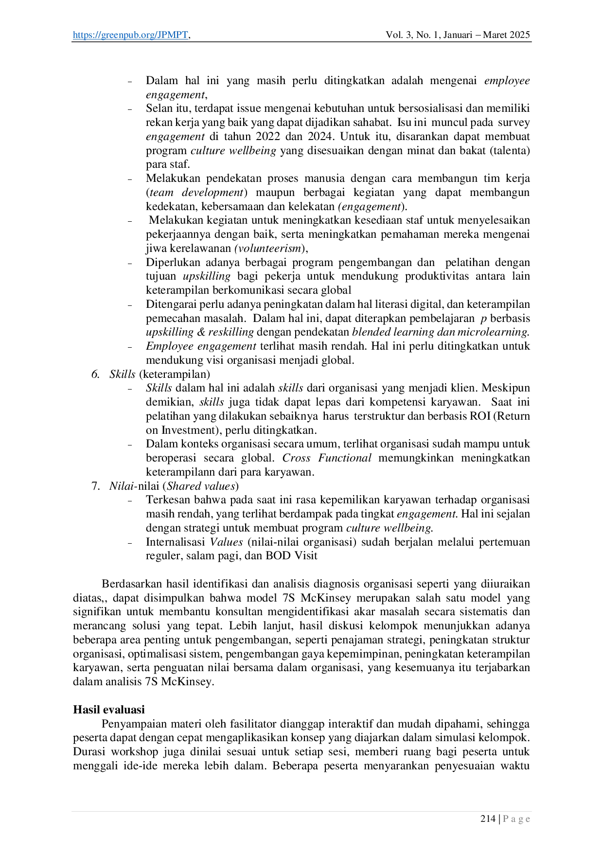 juris Pendampingan Pengembangan Organisasi Berdasarkan Pendekatan Diagnosis Organisasi Model 7S Mckinsey