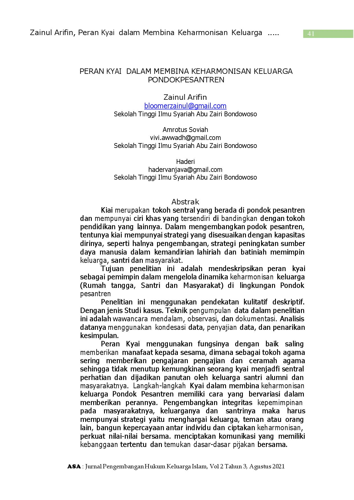 juris Peran Kyai Dalam Membina Keharmonisan Keluarga Pondok Pesantren