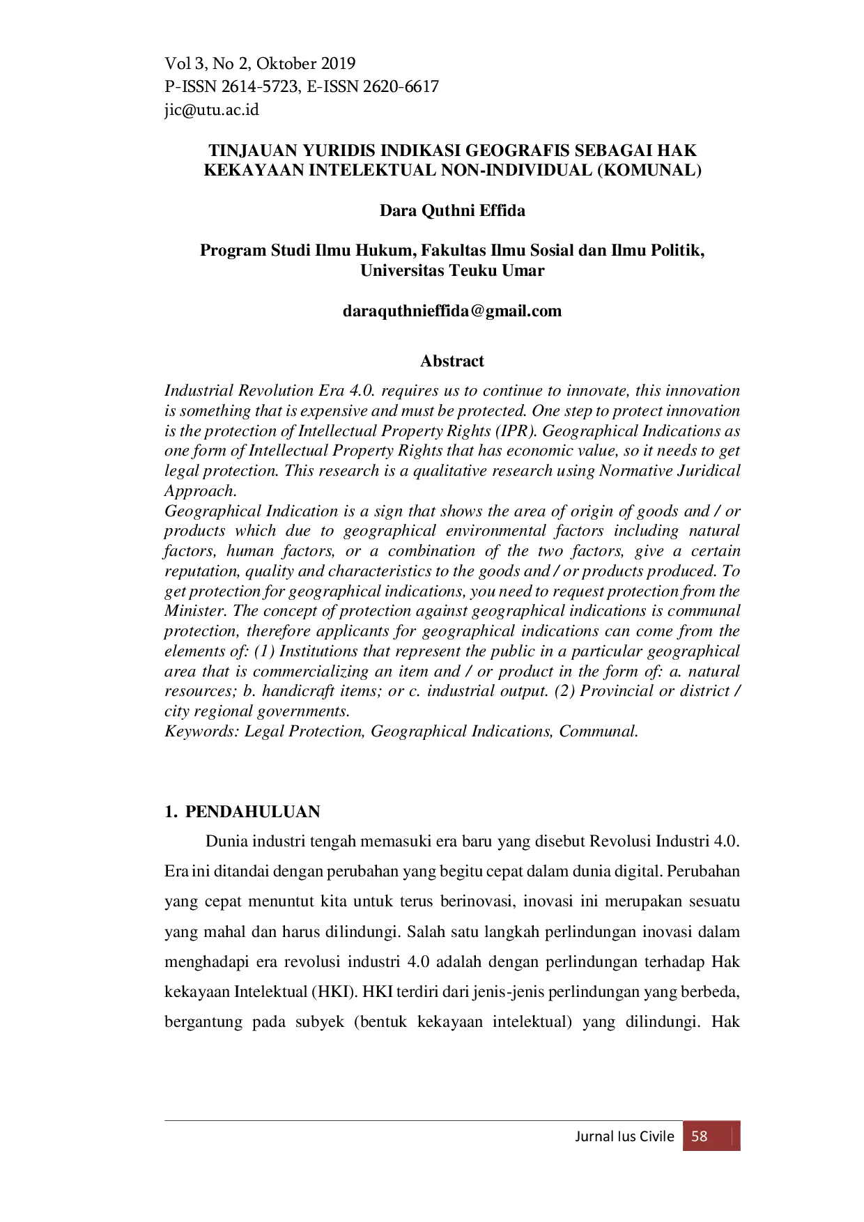 JURIS Tinjauan Yuridis Indikasi Geografis Sebagai Hak Kekayaan Intelektual Non Individual Komunal