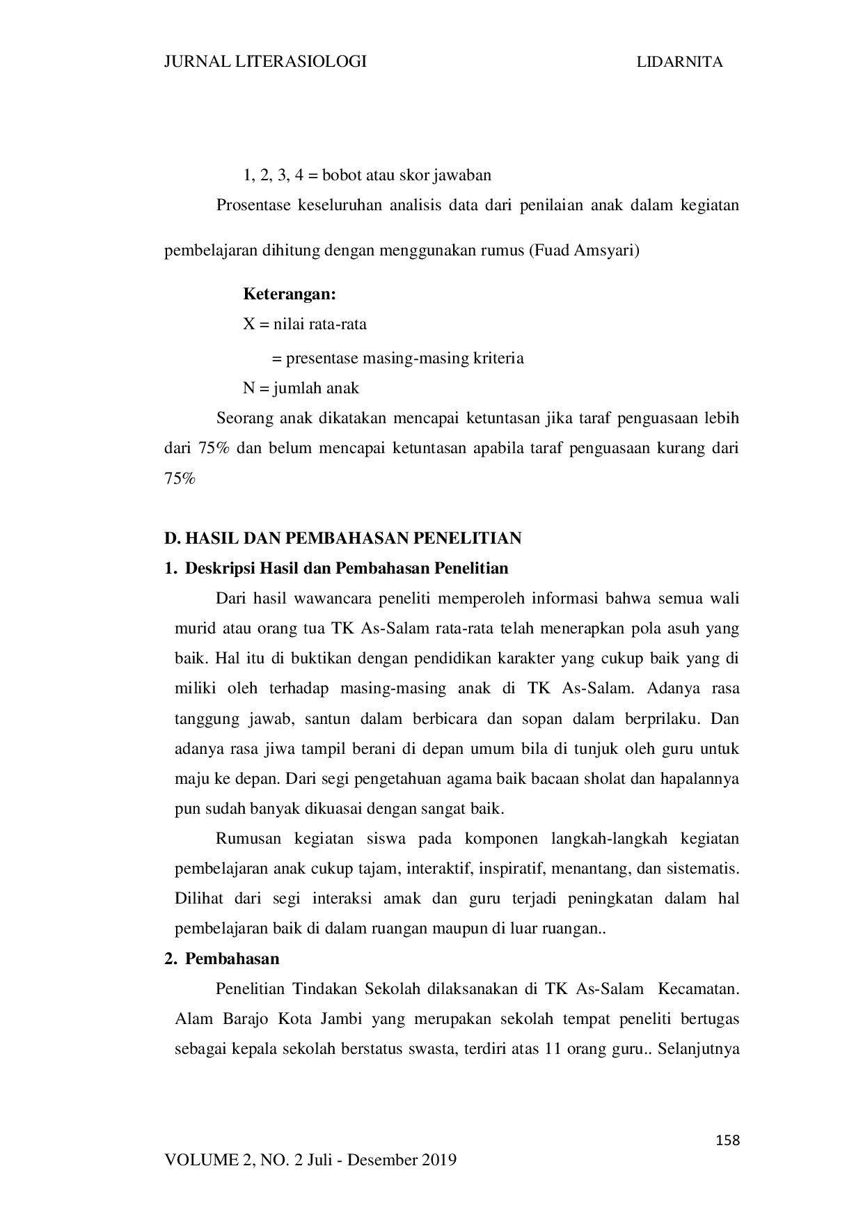 juris Pengaruh Pola Asuh Orang Tua Terhadap Pembentukan Kepribadian Anak Anak di Taman Kanak Kanak As Salam Kecamatan Alam Barajo Kota Jambi