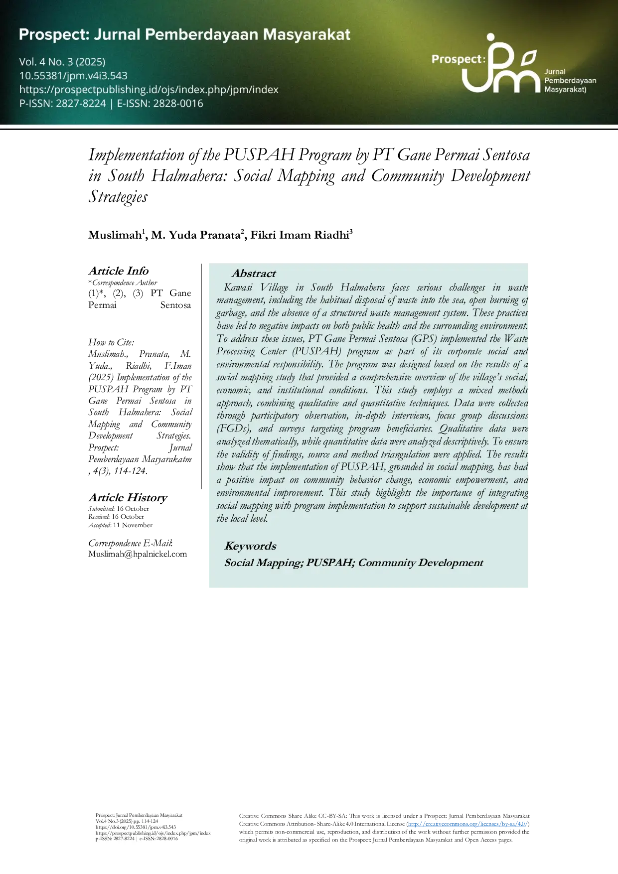 JURIS Implementation of the PUSPAH Program by PT Gane Permai Sentosa in South Halmahera Social Mapping and Community Development Strategies