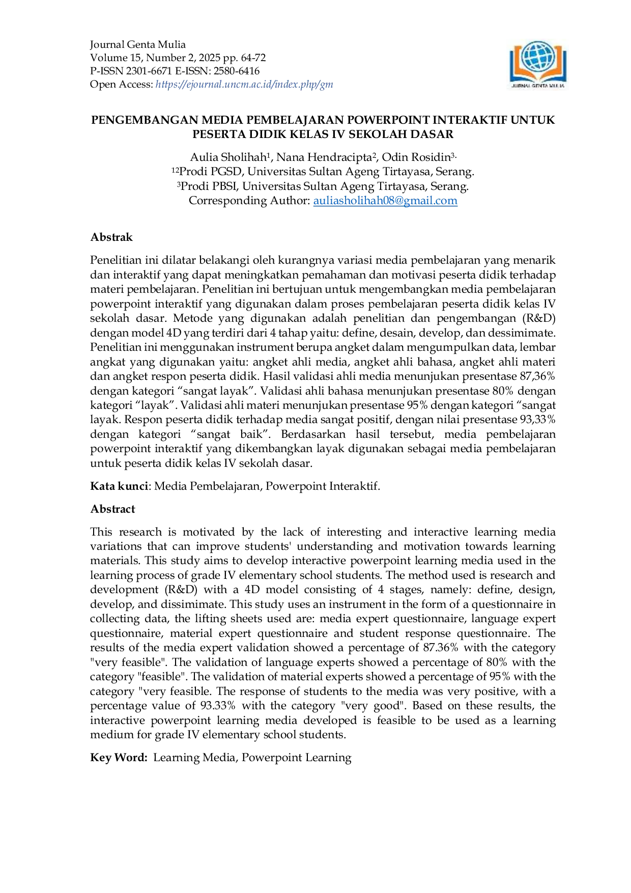 JURIS PENGEMBANGAN MEDIA PEMBELAJARAN POWERPOINT INTERAKTIF UNTUK PESERTA DIDIK KELAS IV SEKOLAH DASAR