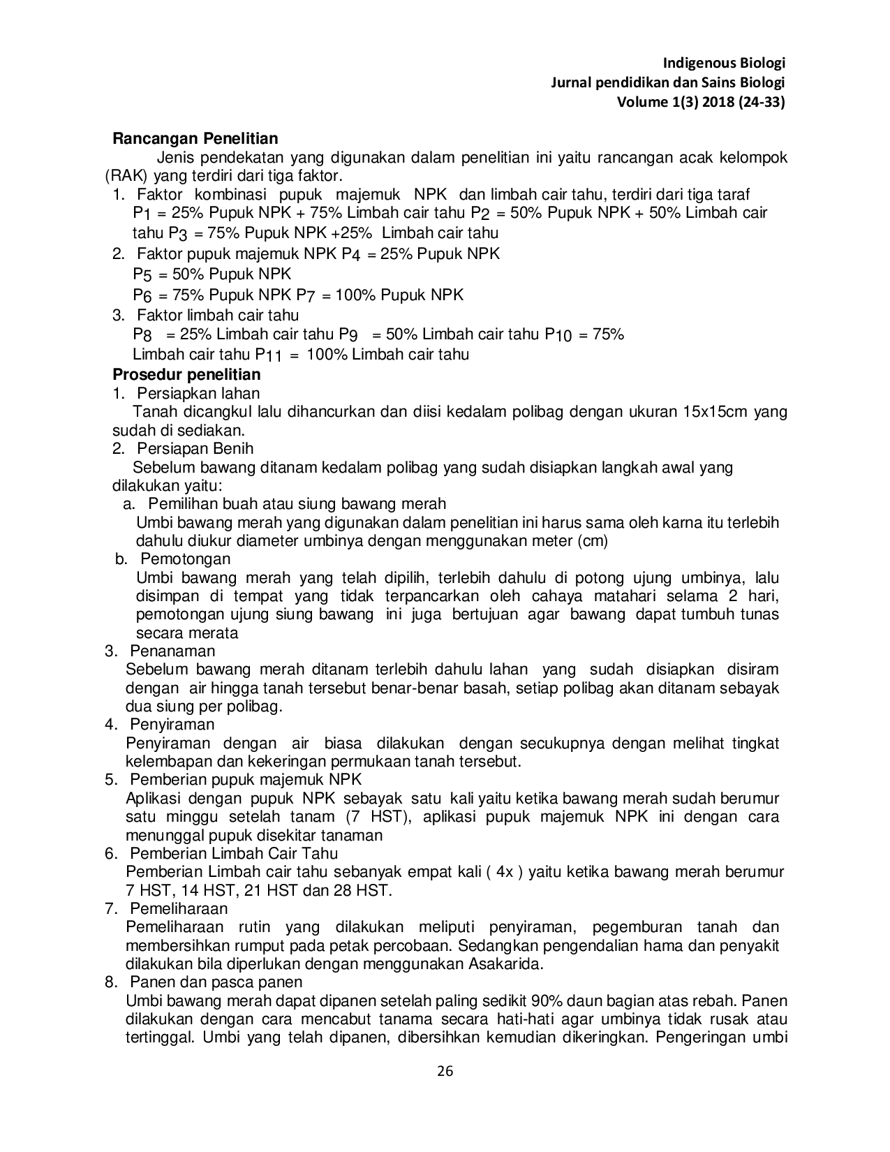 JURIS PENGARUH PEMBERIAN PUPUK MAJEMUK NPK DAN LIMBAH CAIR TAHU TERHADAP PERTUMBUHAN BAWANG MERAH Allium asaclonicum L