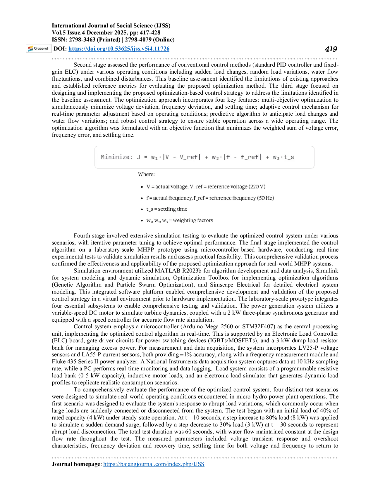 JURIS Optimization of Power Control to Ensure Stable Electricity Supply in Micro Hydro Power Plant