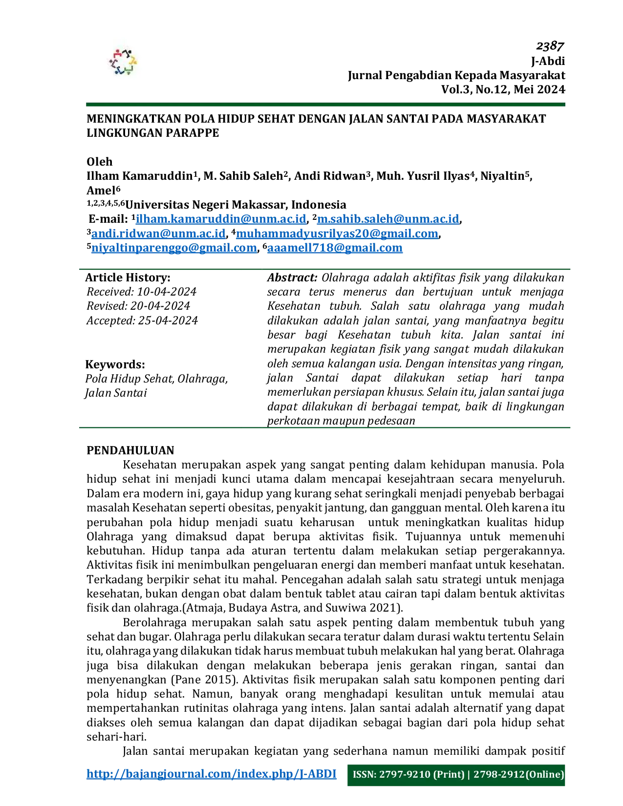 JURIS Meningkatkan Pola Hidup Sehat dengan Jalan Santai pada Masyarakat Lingkungan Parappe