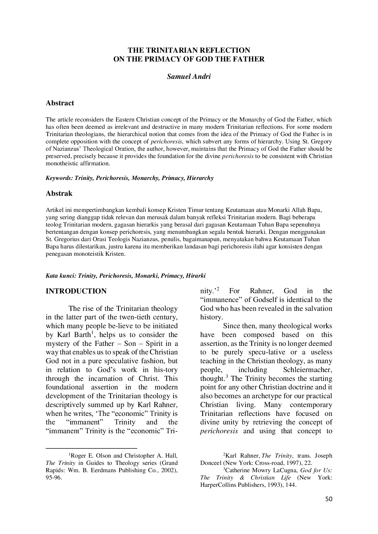 JURIS The Trinitarian Reflection On The Primacy Of God The Father