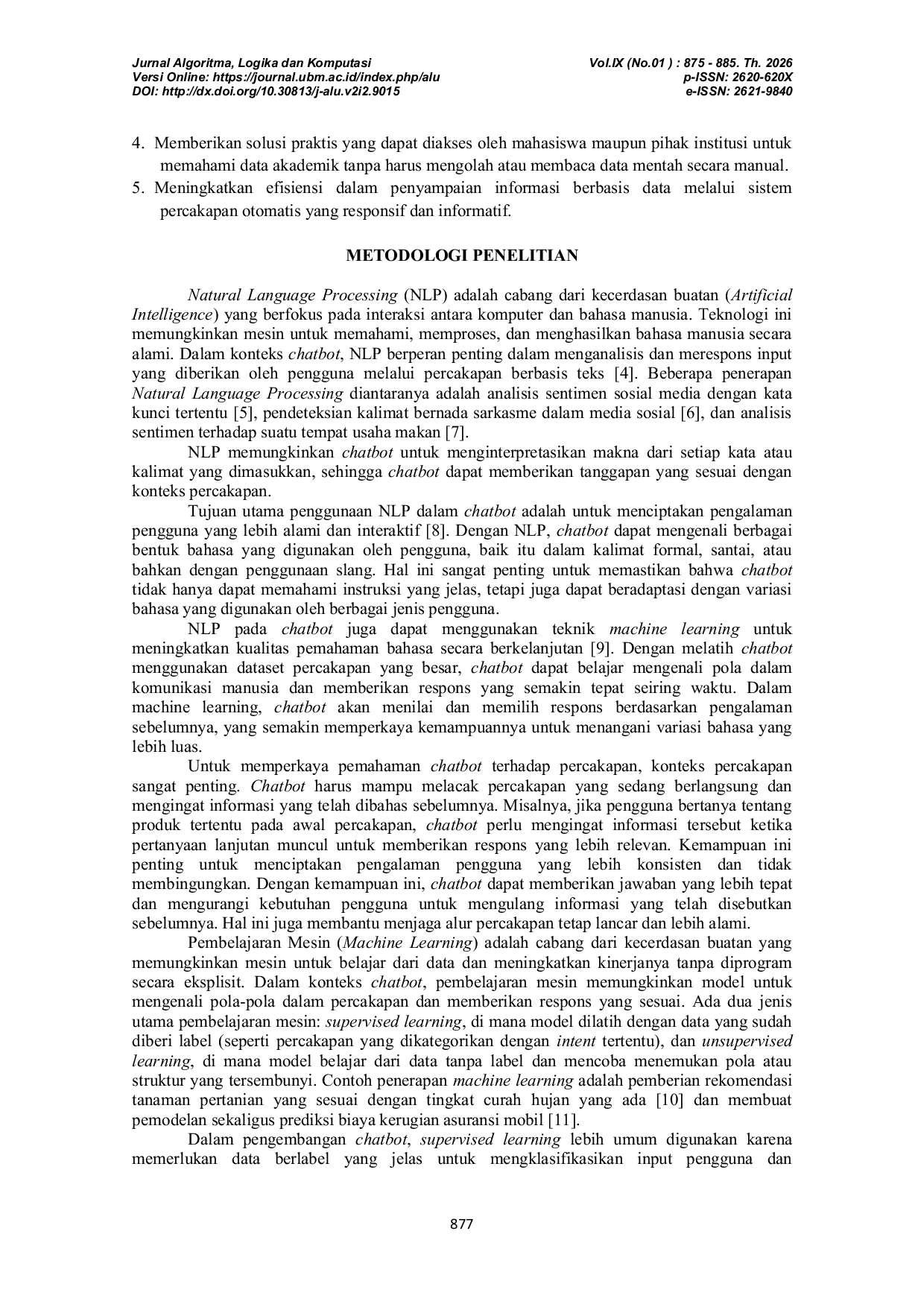 JURIS Pengembangan Chatbot Analisis Data Mahasiswa Dengan Term Frequency Inverse Document Frequency Dan Logistic Regression