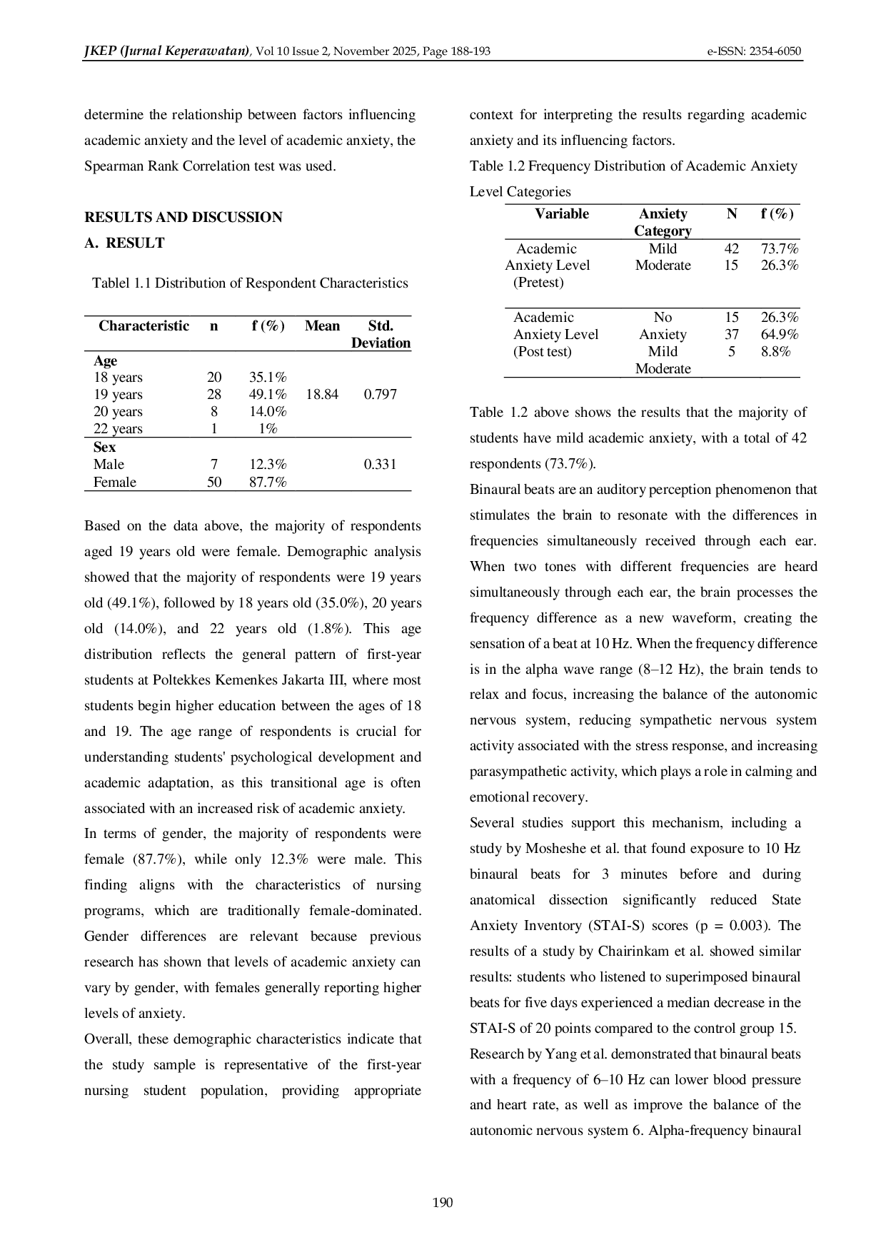 JURIS Binaural Beats As An Intervention To Reduce Academic Anxiety In First Semester Students