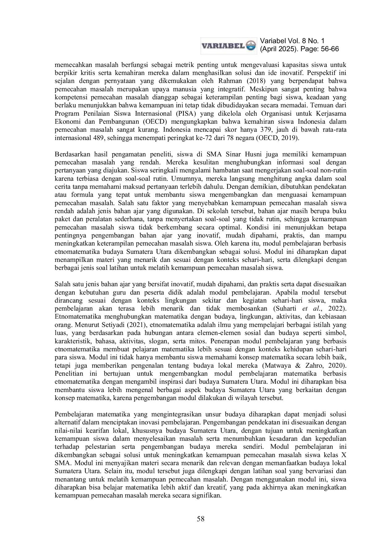 JURIS Pengembangan Modul Pembelajaran Peluang Berbasis Etnomatematika untuk Meningkatkan Kemampuan Pemecahan Masalah Siswa Kelas X SMA