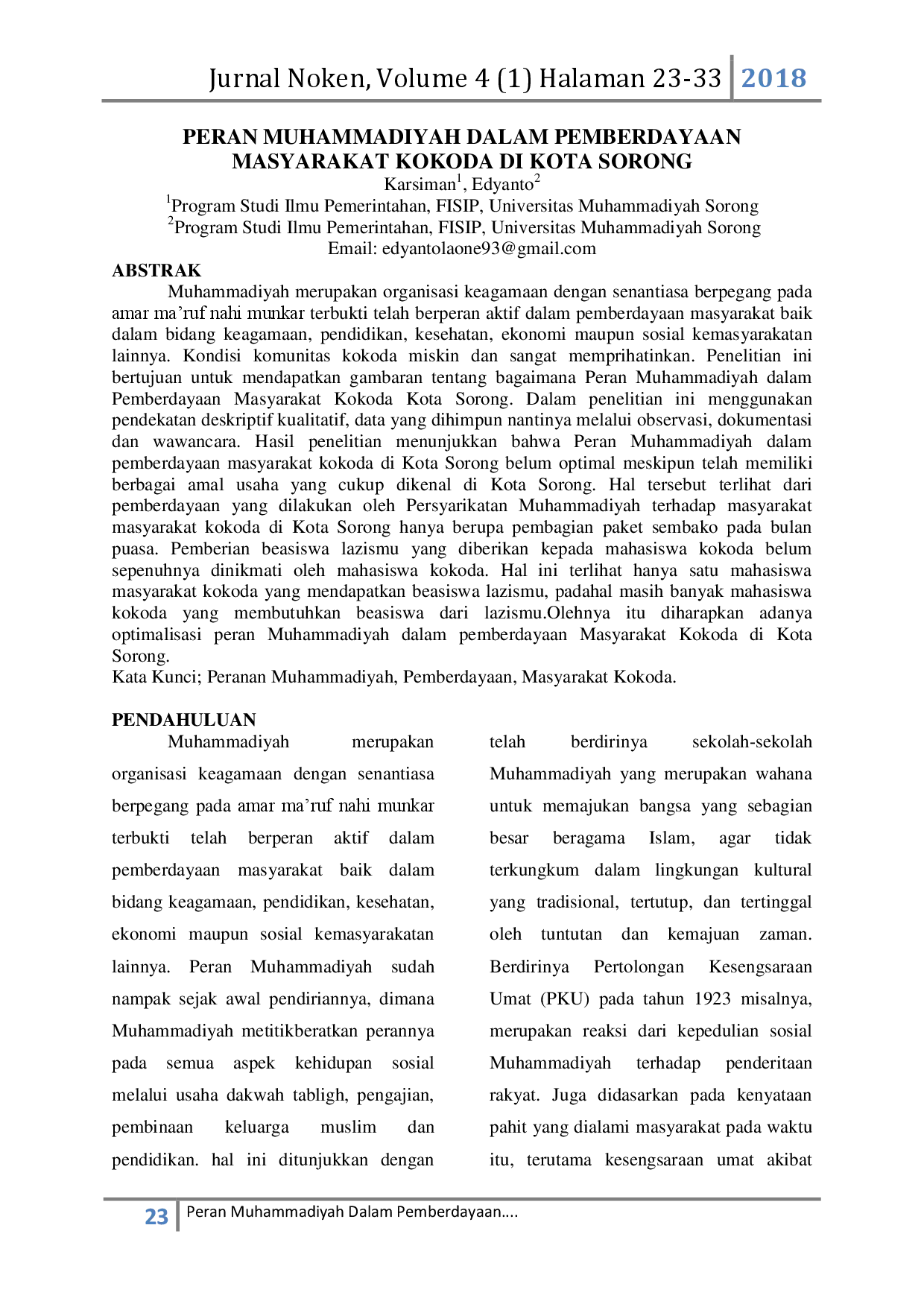 juris Peran Muhammadiyah dalam Pemberdayaan Masyarakat Kokoda di Kota Sorong