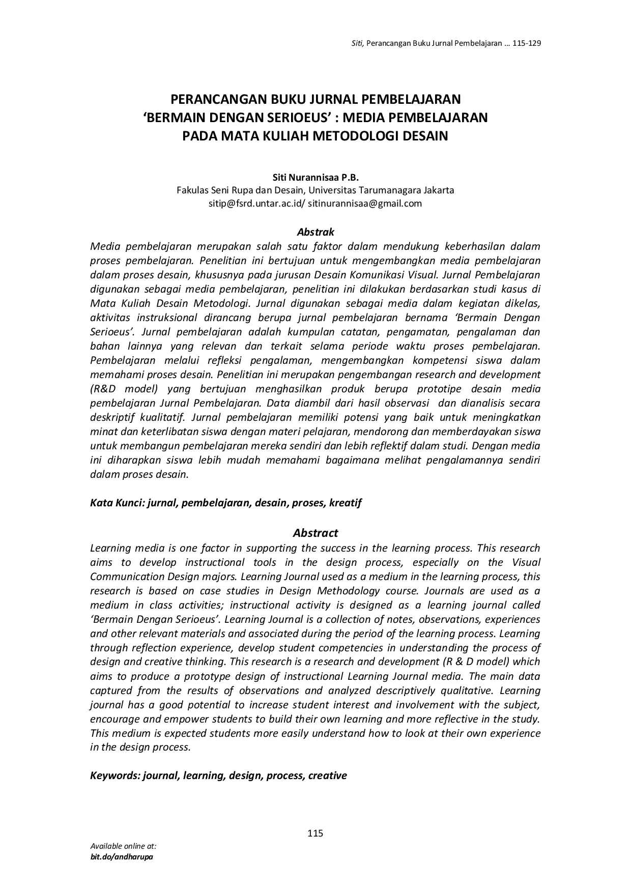 JURIS Perancangan Buku Jurnal Pembelajaran Bermain Dengan Serioeus Media Pembelajaran Pada Mata Kuliah Metodologi Desain