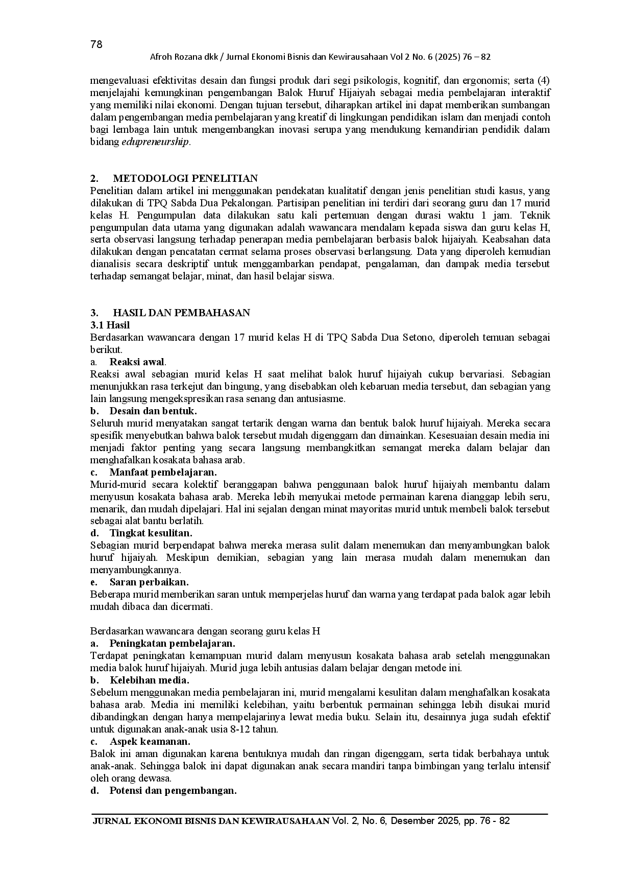 juris SEBUAH INOVASI EDUPRENEURSHIP IMPLEMENTASI MEDIA PEMBELAJARAN BERBASIS BALOK HIJAIYAH di TPQ SABDA DUA PEKALONGAN