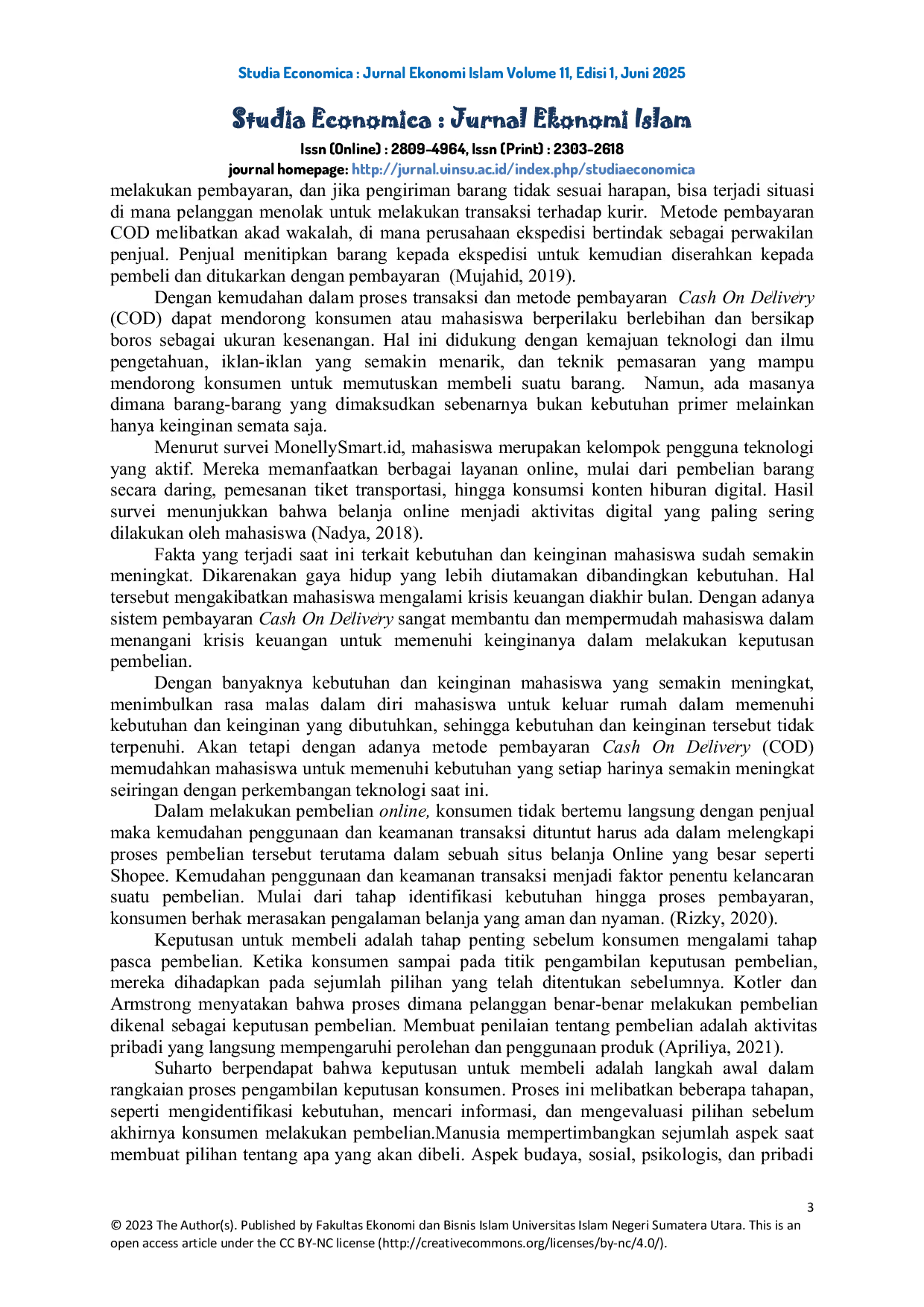 JURIS Pengaruh Metode Pembayaran COD Terhadap Keputusan Pembelian Mahasiswa Pada Aplikasi Shopee