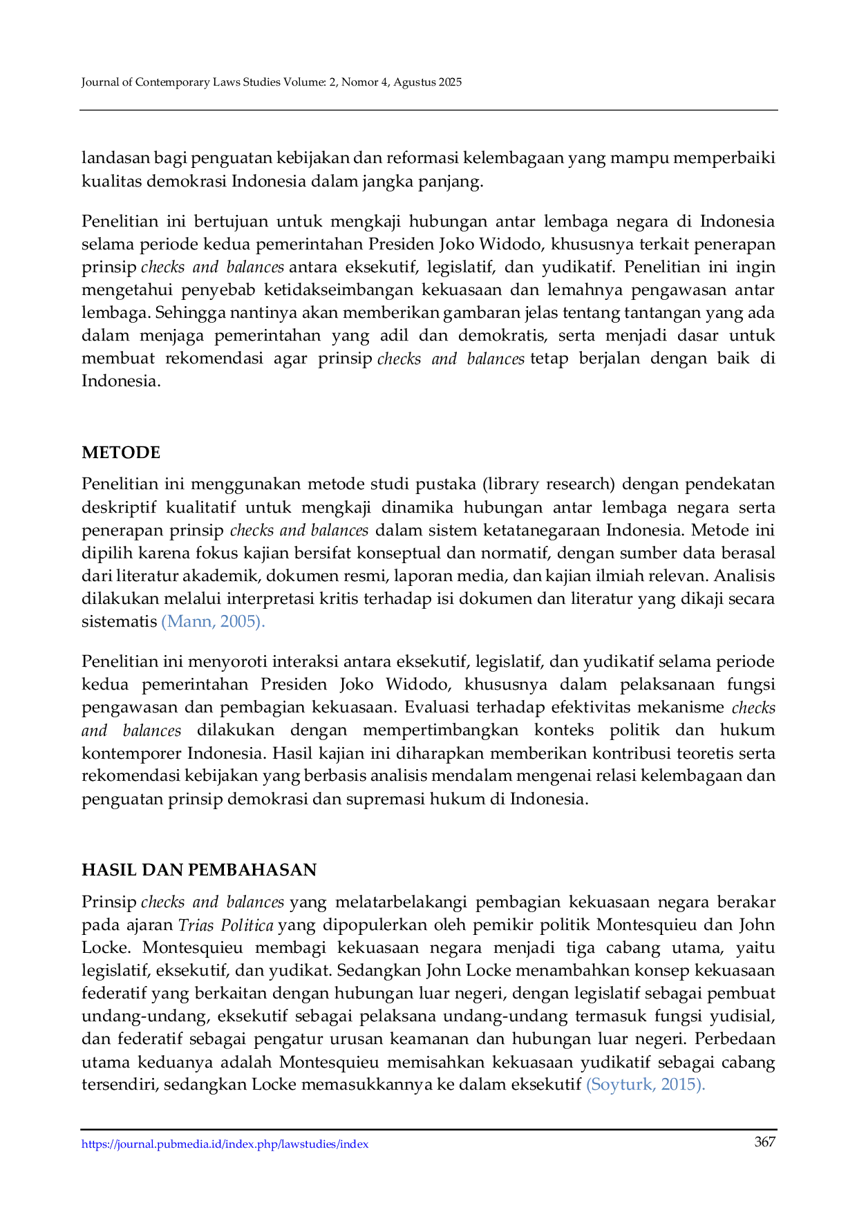 JURIS Dinamika Check Balance Antar Lembaga Negara di Indonesia Pada Masa Periode Kedua Presiden Jokowi