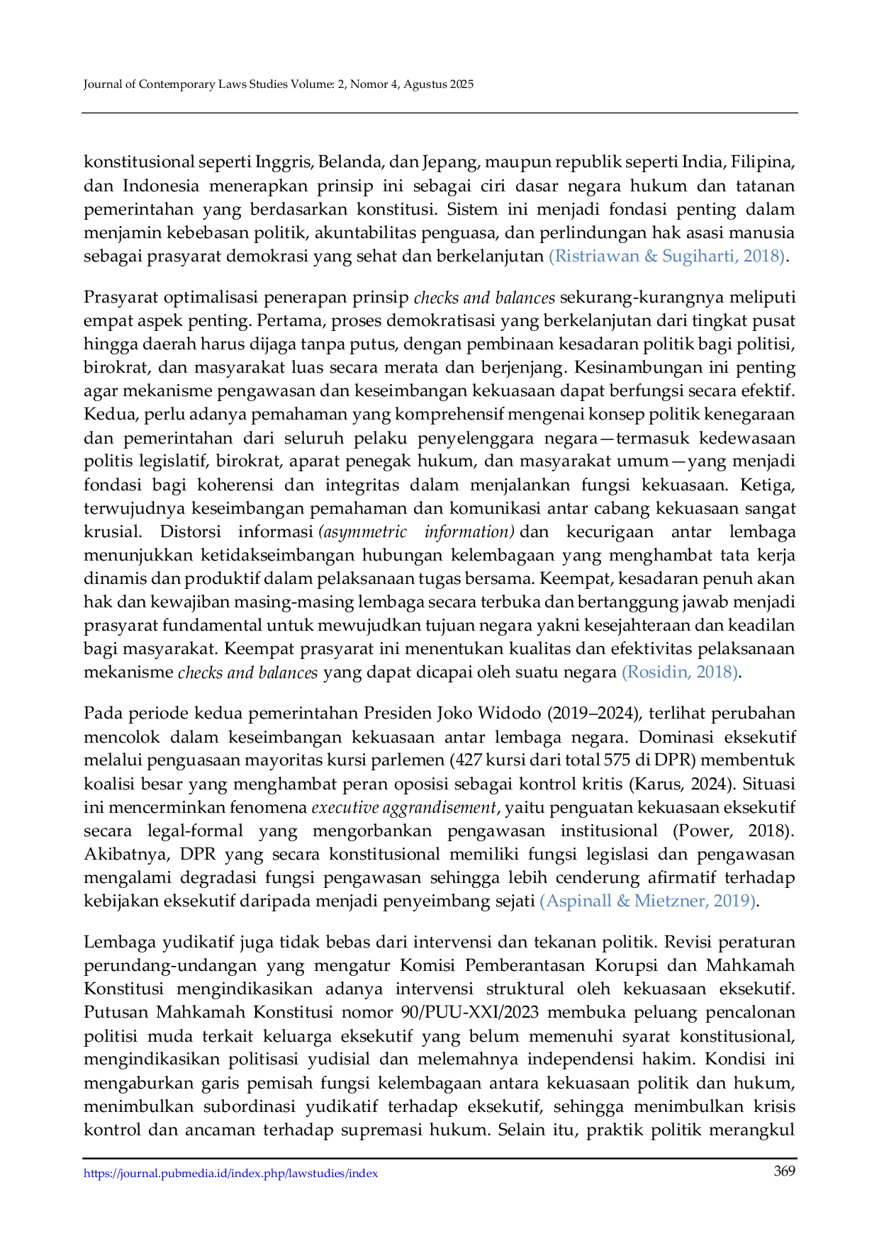 JURIS Dinamika Check Balance Antar Lembaga Negara di Indonesia Pada Masa Periode Kedua Presiden Jokowi
