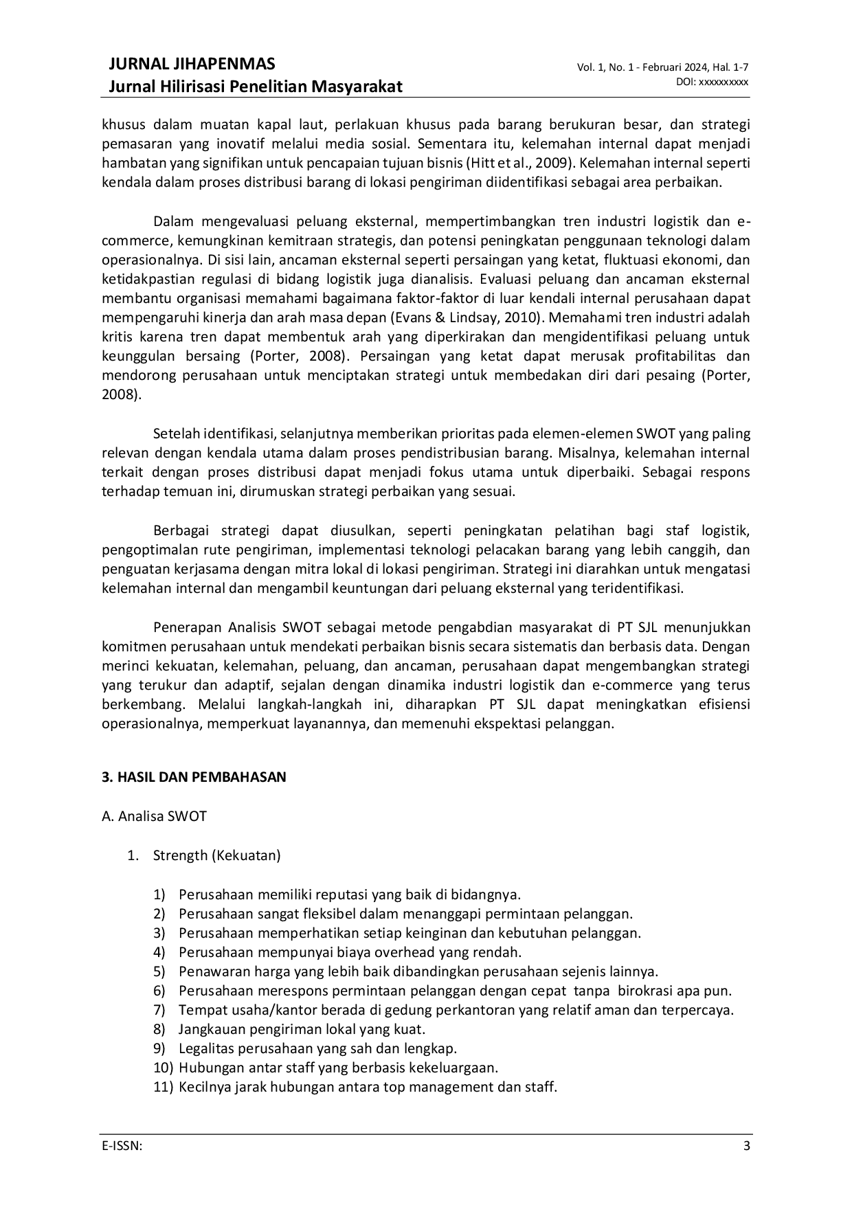JURIS Strategi Perbaikan Kinerja Operasional Melalui Analisa SWOT