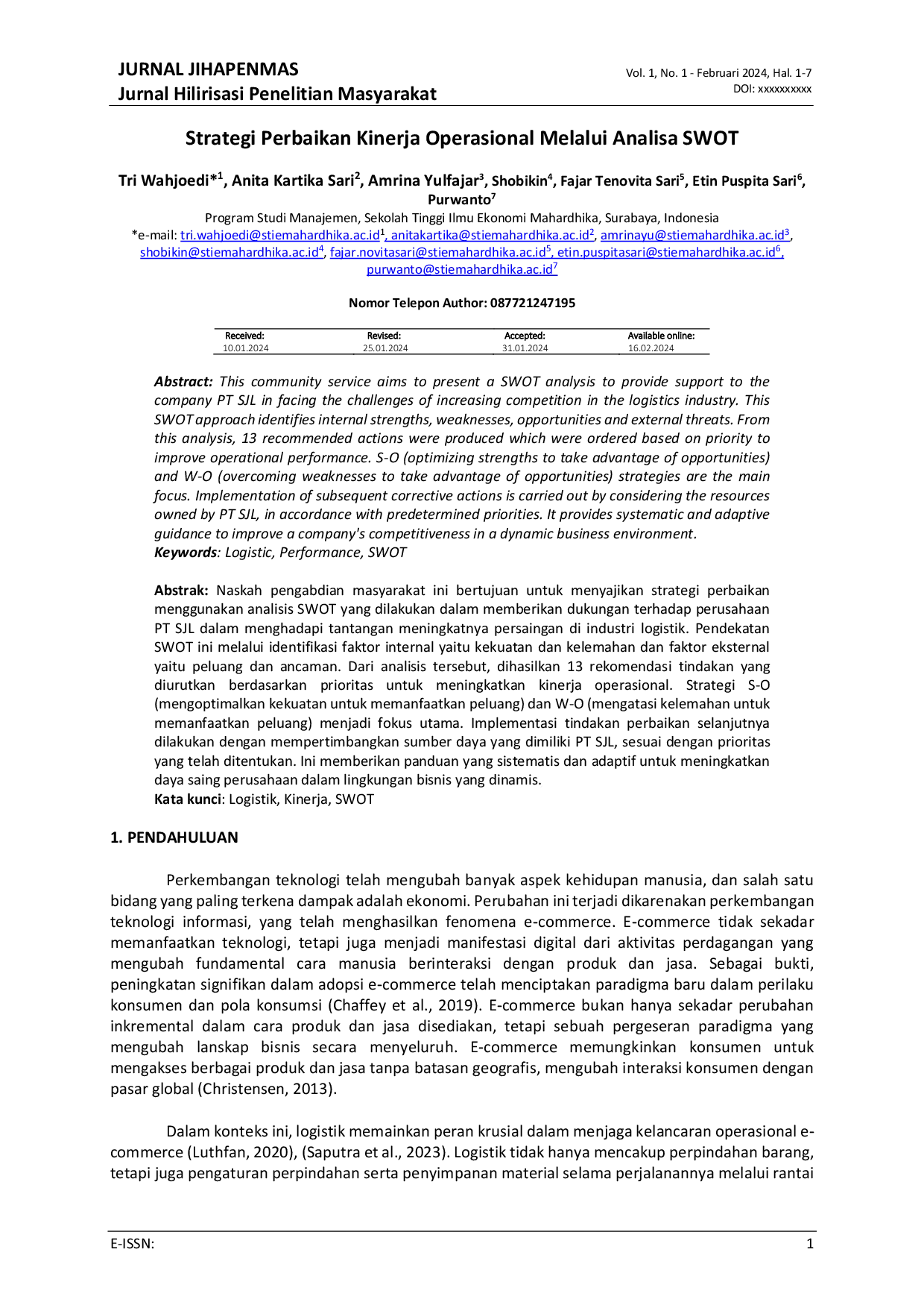 JURIS Strategi Perbaikan Kinerja Operasional Melalui Analisa SWOT