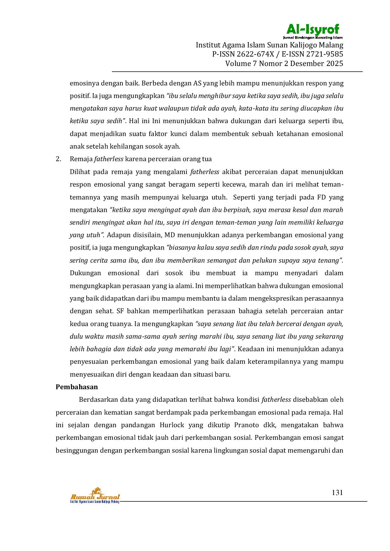 JURIS Dampak Fatherless Terhadap Perkembangan Emosional Remaja