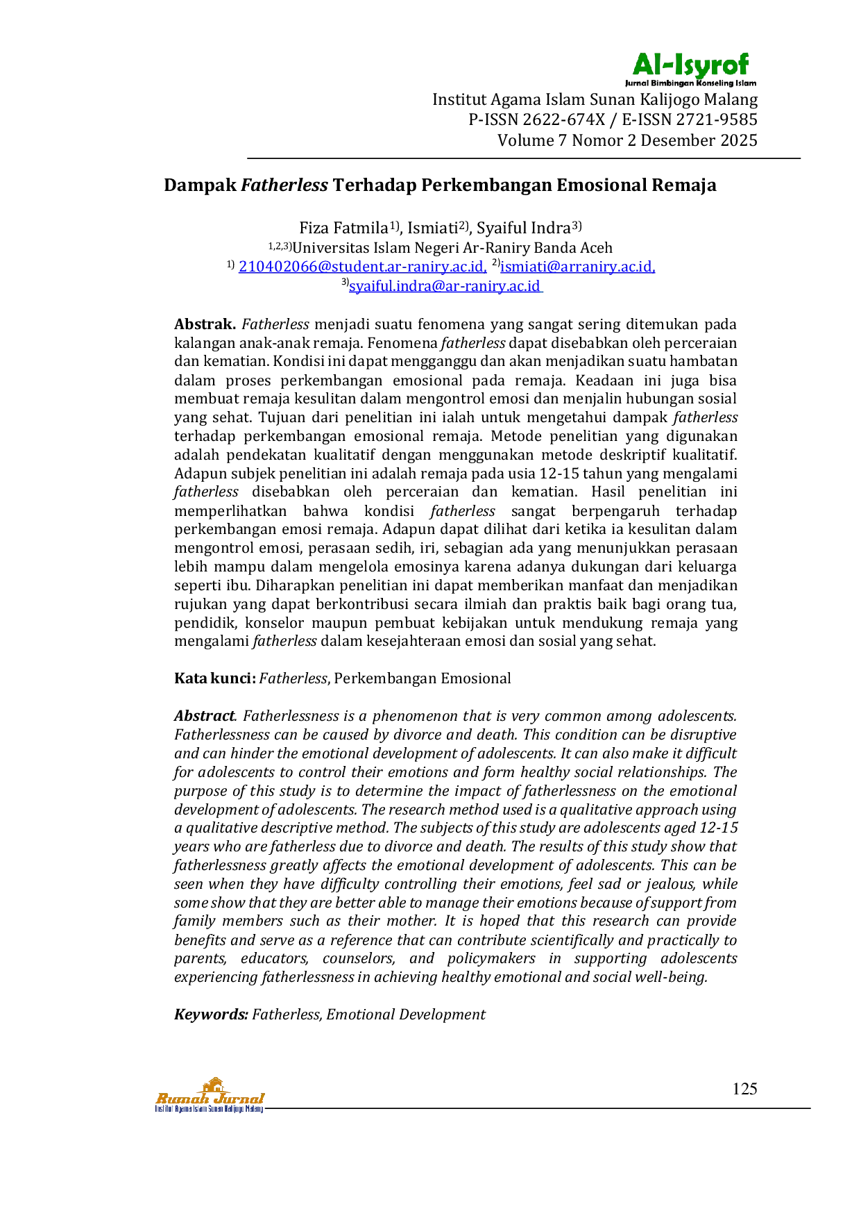 JURIS Dampak Fatherless Terhadap Perkembangan Emosional Remaja