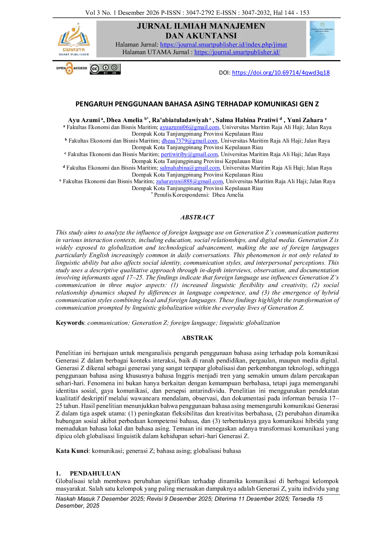 JURIS Pengaruh Penggunaan Bahasa Asing Terhadap Komunikasi GEN Z