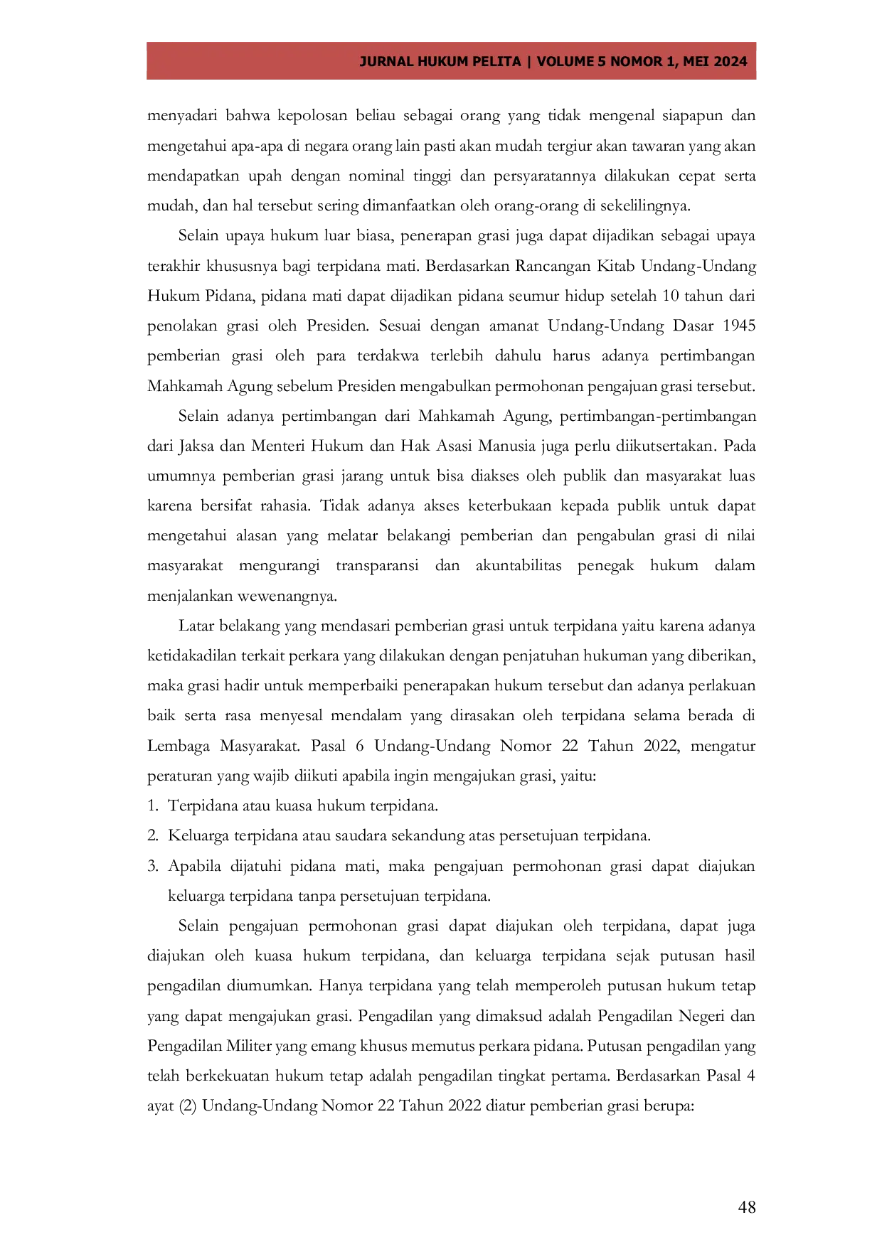 JURIS Penerapan Grasi Dalam Perspektif Hukum Pidana Bagi Terdakwa