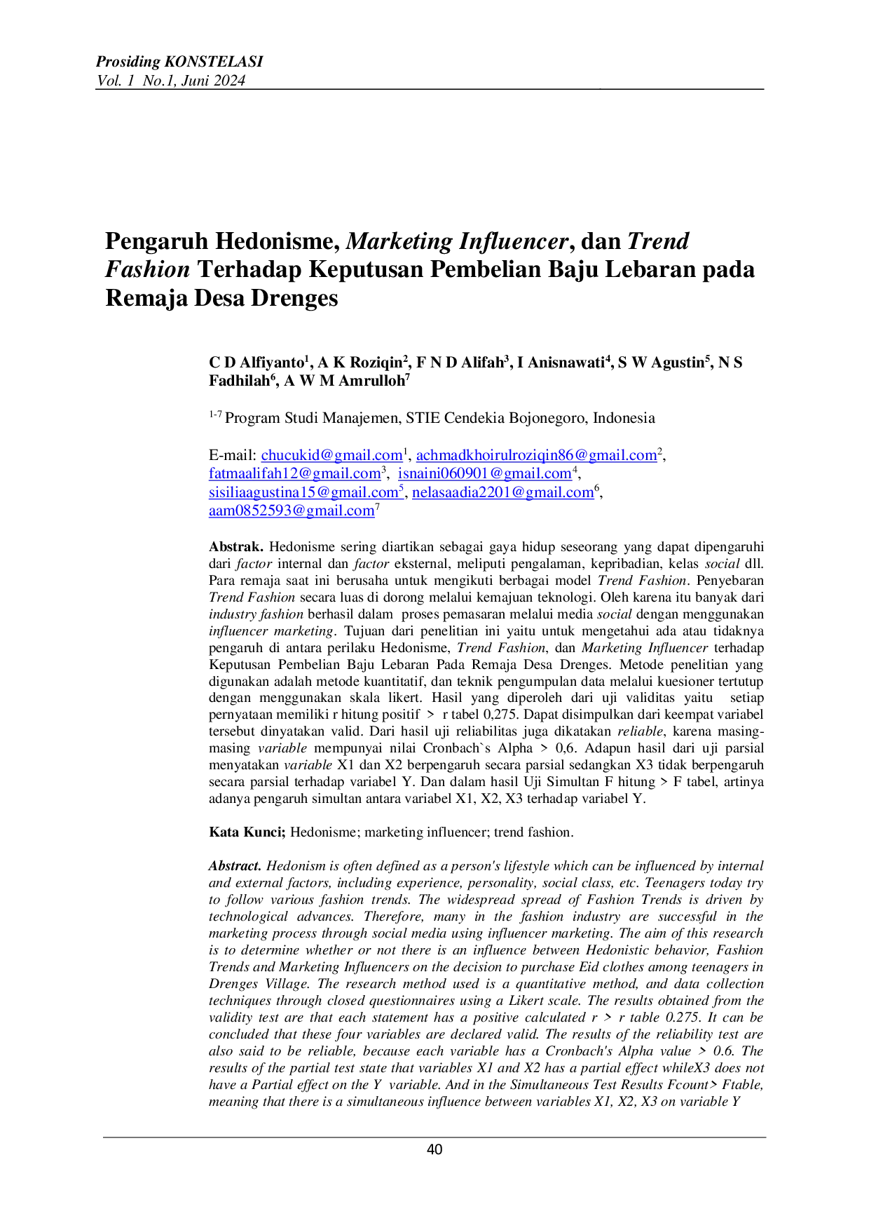 juris Pengaruh Hedonisme Marketing Influencer dan Trend Fashion Terhadap Keputusan Pembelian Baju Lebaran pada Remaja Desa Drenges