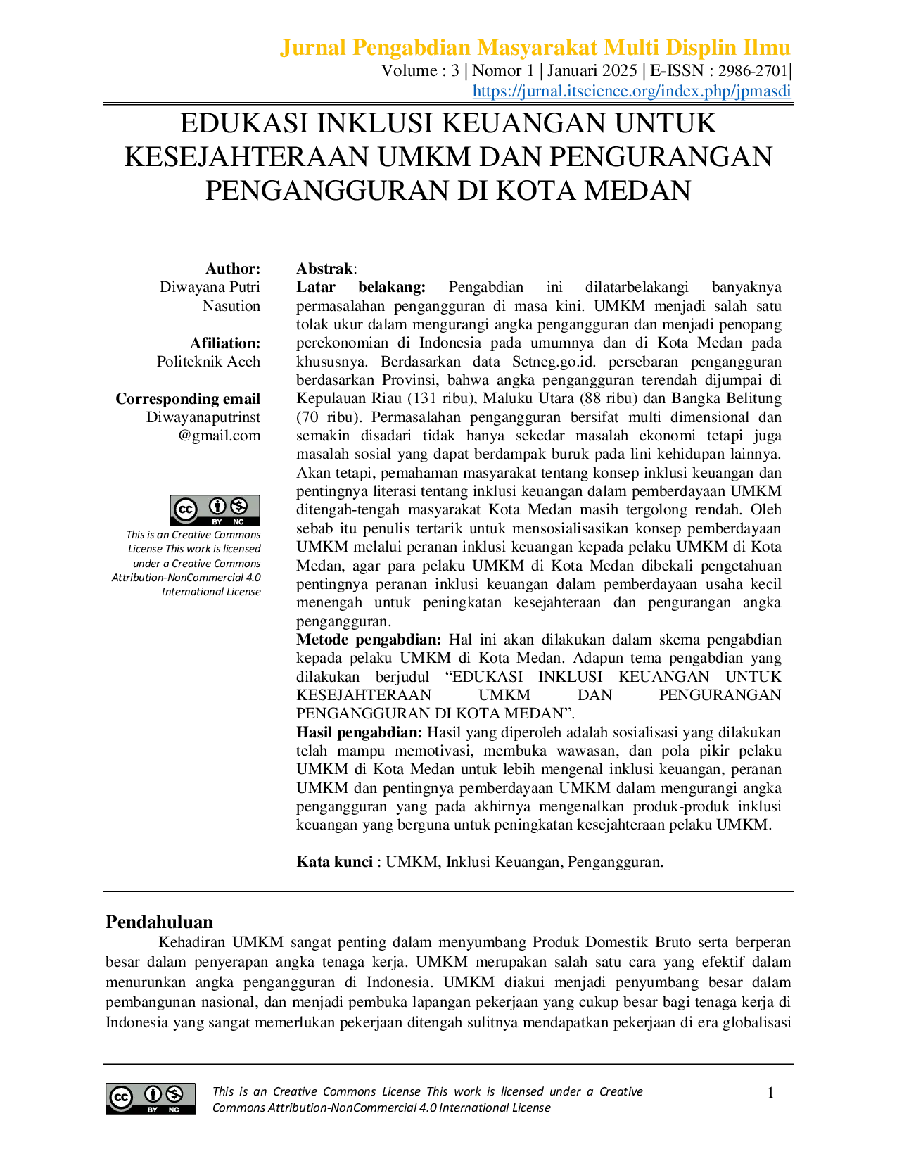 JURIS Edukasi Inklusi Keuangan untuk Kesejahteraan UMKM dan Pengurangan Pengangguran di Kota Medan