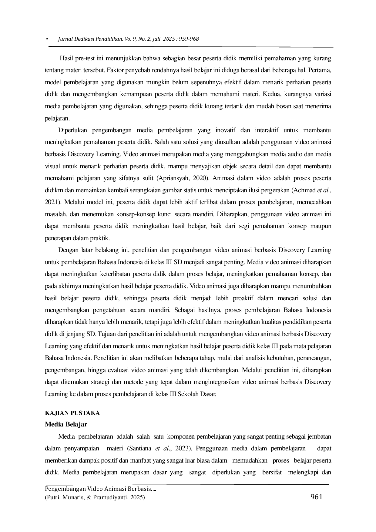 JURIS Pengembangan Video Animasi Berbasis Discovery Learning Untuk Meningkatkan Hasil Belajar Peserta Didik Kelas III SD