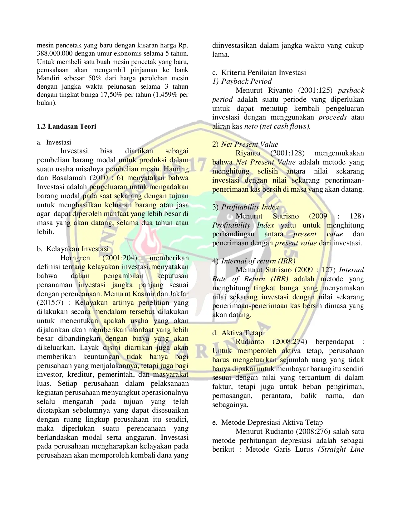 JURIS Analisis Kelayakan Investasi Aktiva Tetap Penambahan Mesin Percetakan Pada Lineza Production Samarinda