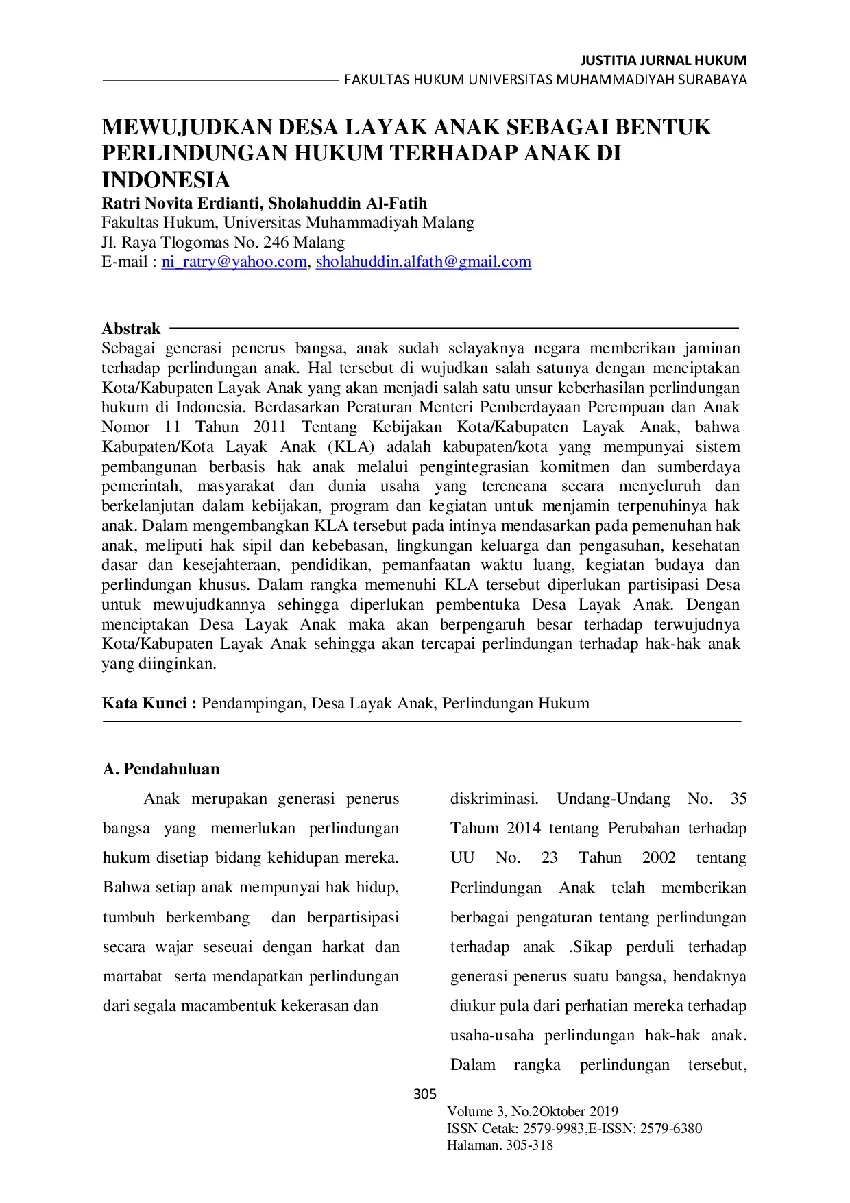 JURIS Mewujudkan Desa Layak Anak Sebagai Bentuk Perlindungan Hukum Terhadap Anak Di Indonesia