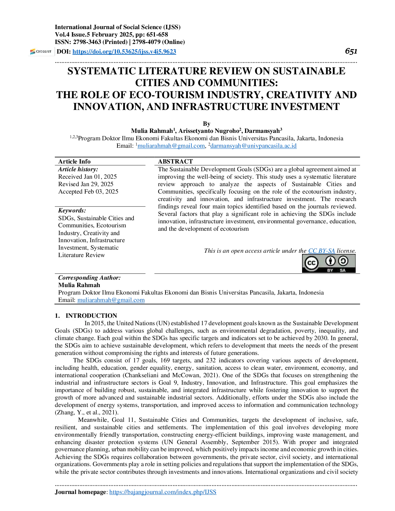 JURIS Systematic Literature Review On Sustainable Cities And Communities The Role Of Eco Tourism Industry Creativity And Innovation And Infrastructure Investment