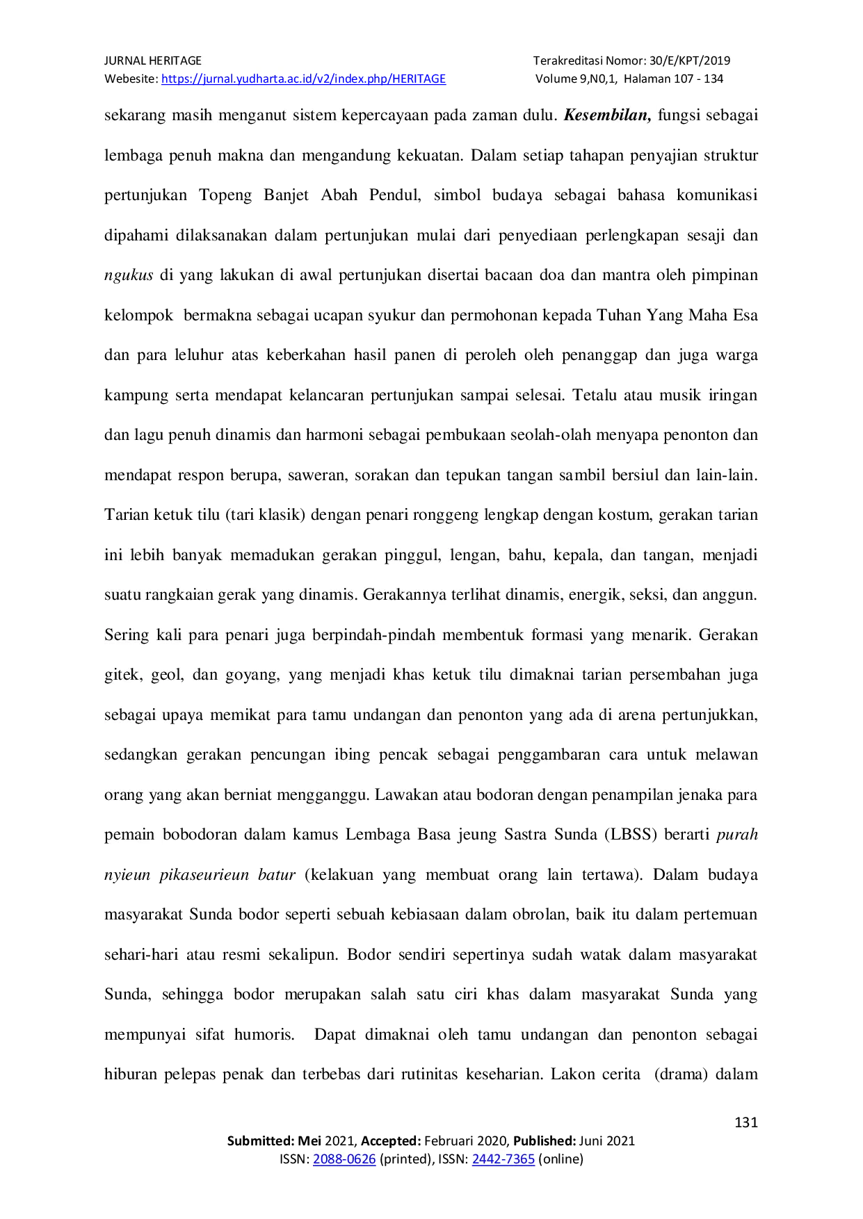 JURIS Makna Estetik Pada Bentuk dan Fungsi Pertunjukan Topeng Banjet Abah Pendul Kab Karawang