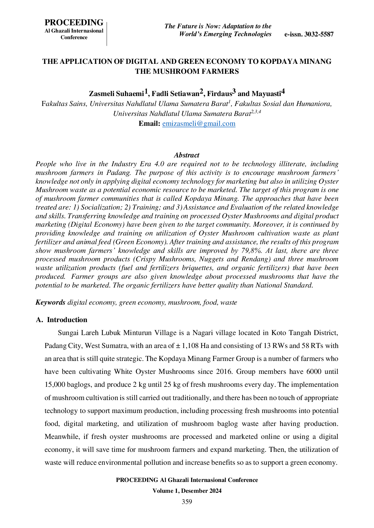 JURIS The Application of Digital and Green Economy to Kopdaya Minang The Mushroom Farmers