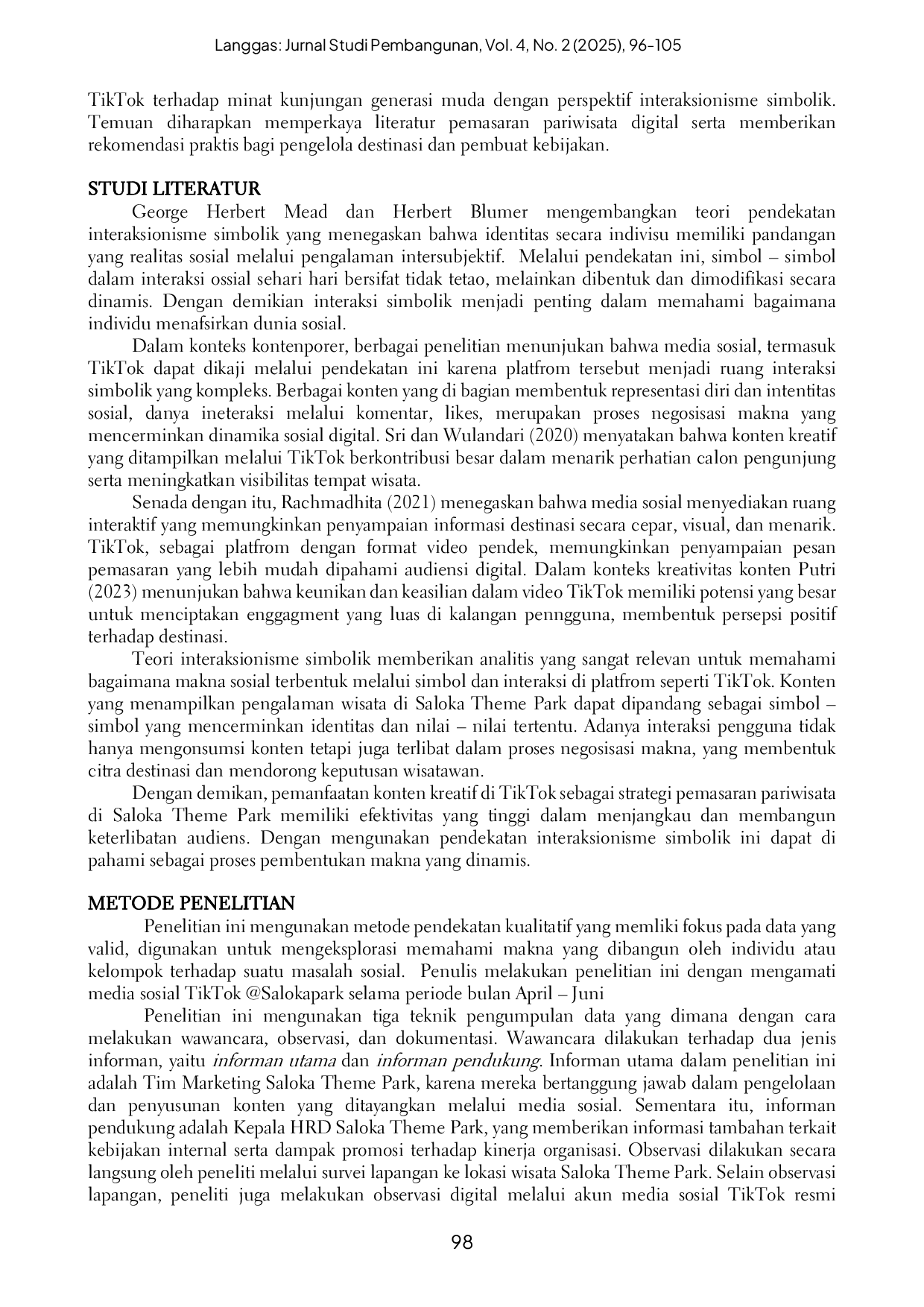 JURIS Penggunaan Konten Kreatif melalui Aplikasi TikTok sebagai Strategi Pemasaran Pariwisata di Saloka Theme Park