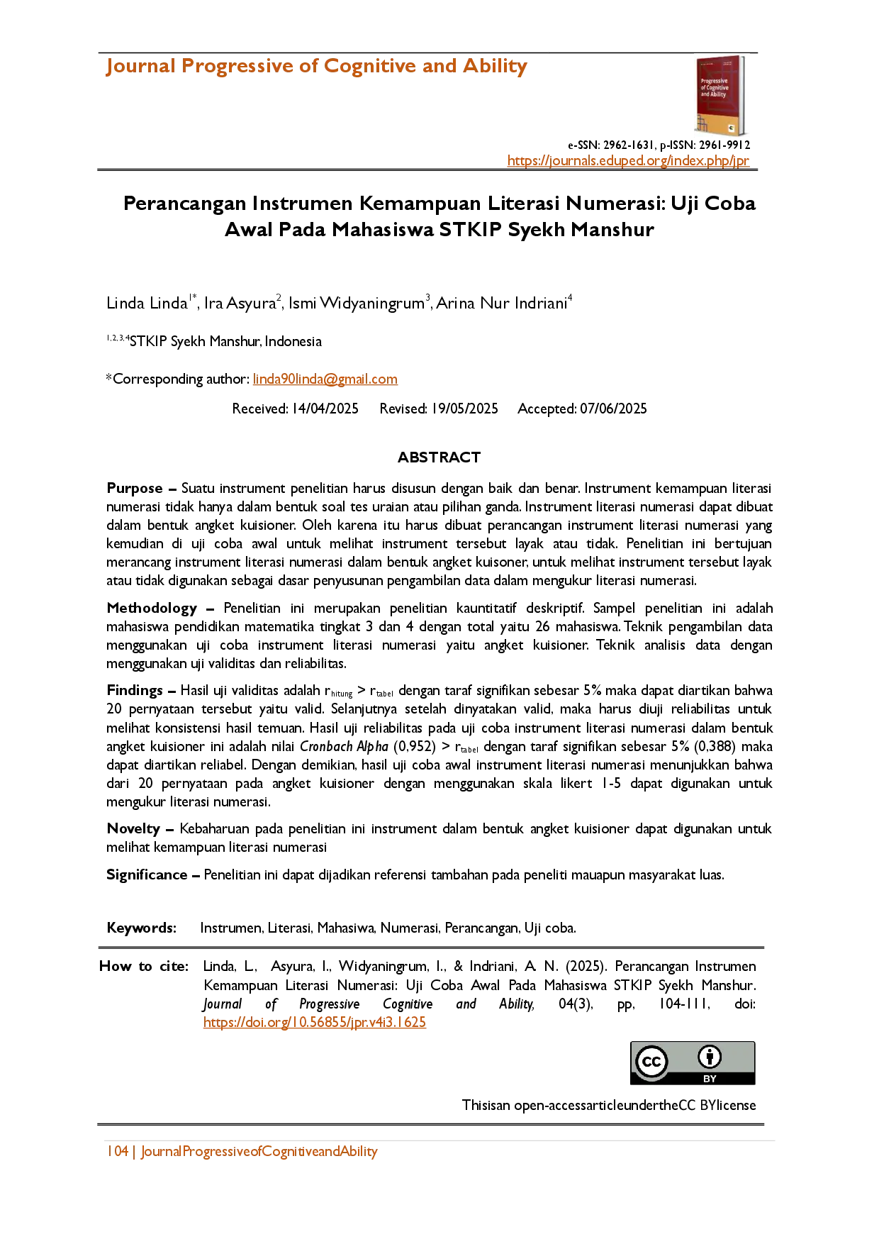 juris Perancangan Instrumen Literasi Numerasi Uji Coba Awal Pada Mahasiswa STKIP Syekh Manshur