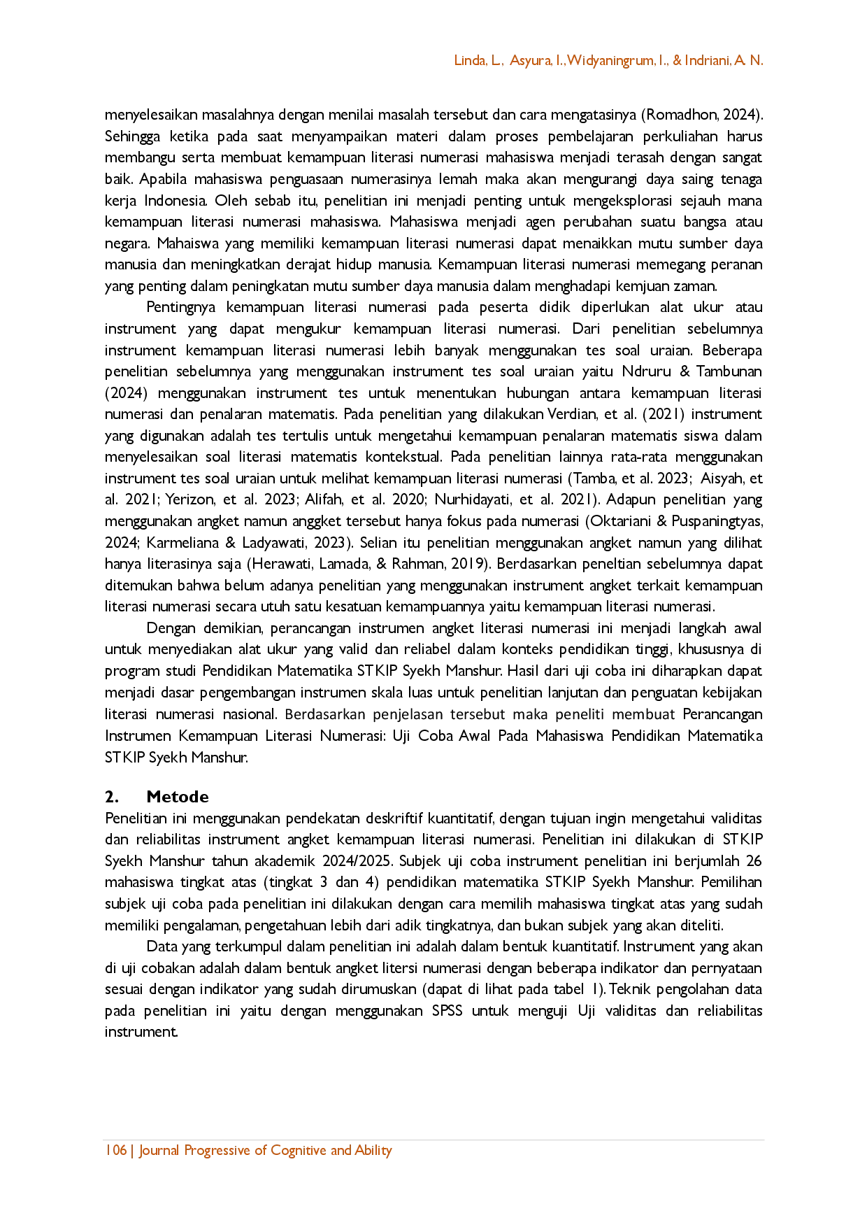 juris Perancangan Instrumen Literasi Numerasi Uji Coba Awal Pada Mahasiswa STKIP Syekh Manshur