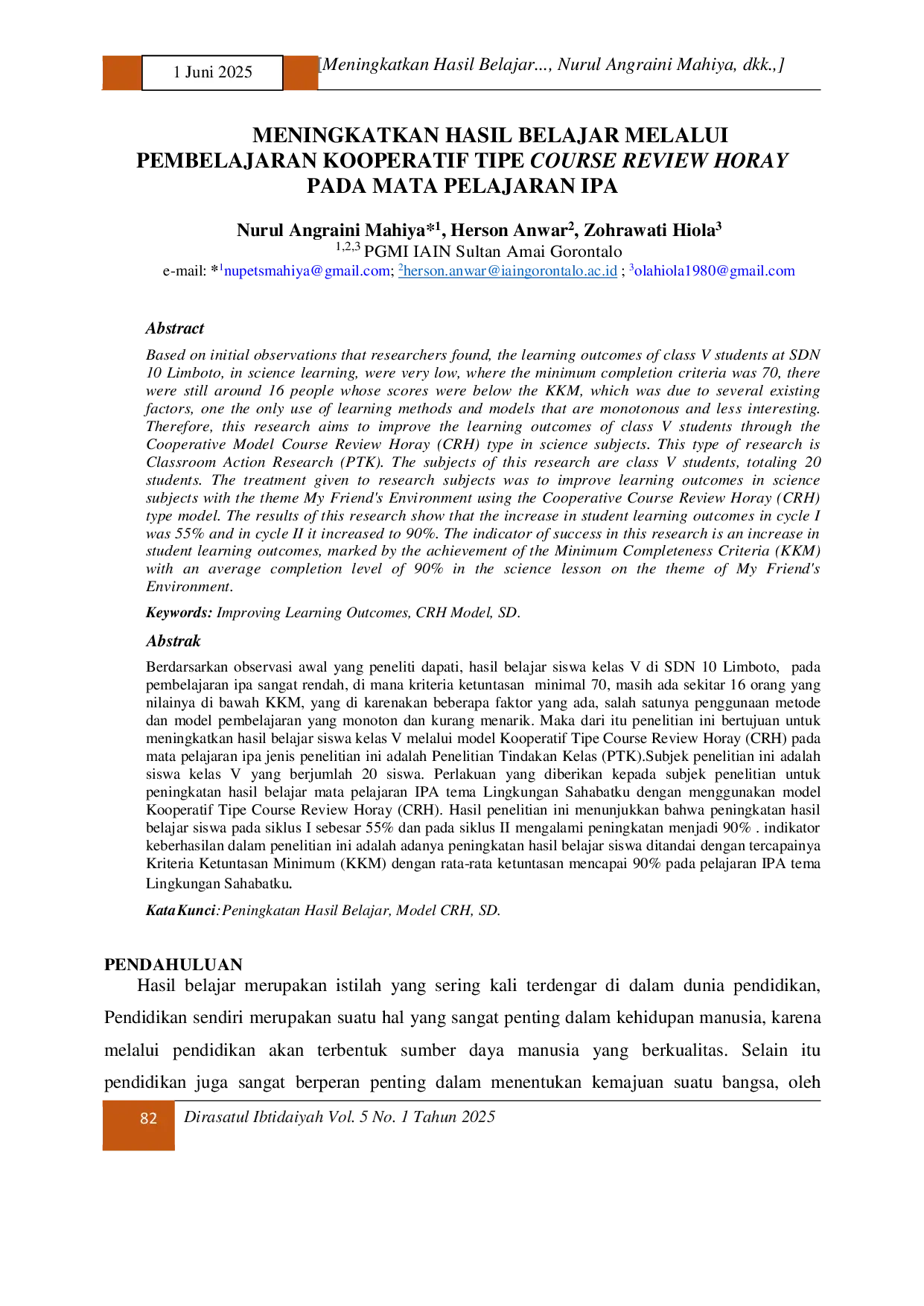 JURIS Meningkatkan Hasil Belajar Melalui Pembelajaran Kooperatif Tipe Course Review Horay Pada Mata Pelajaran IPA