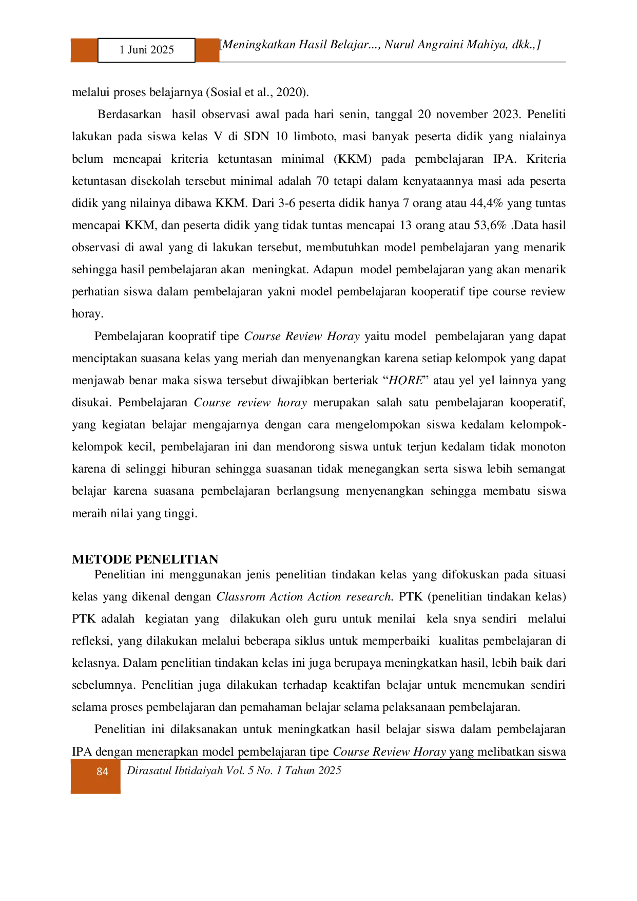 JURIS Meningkatkan Hasil Belajar Melalui Pembelajaran Kooperatif Tipe Course Review Horay Pada Mata Pelajaran IPA