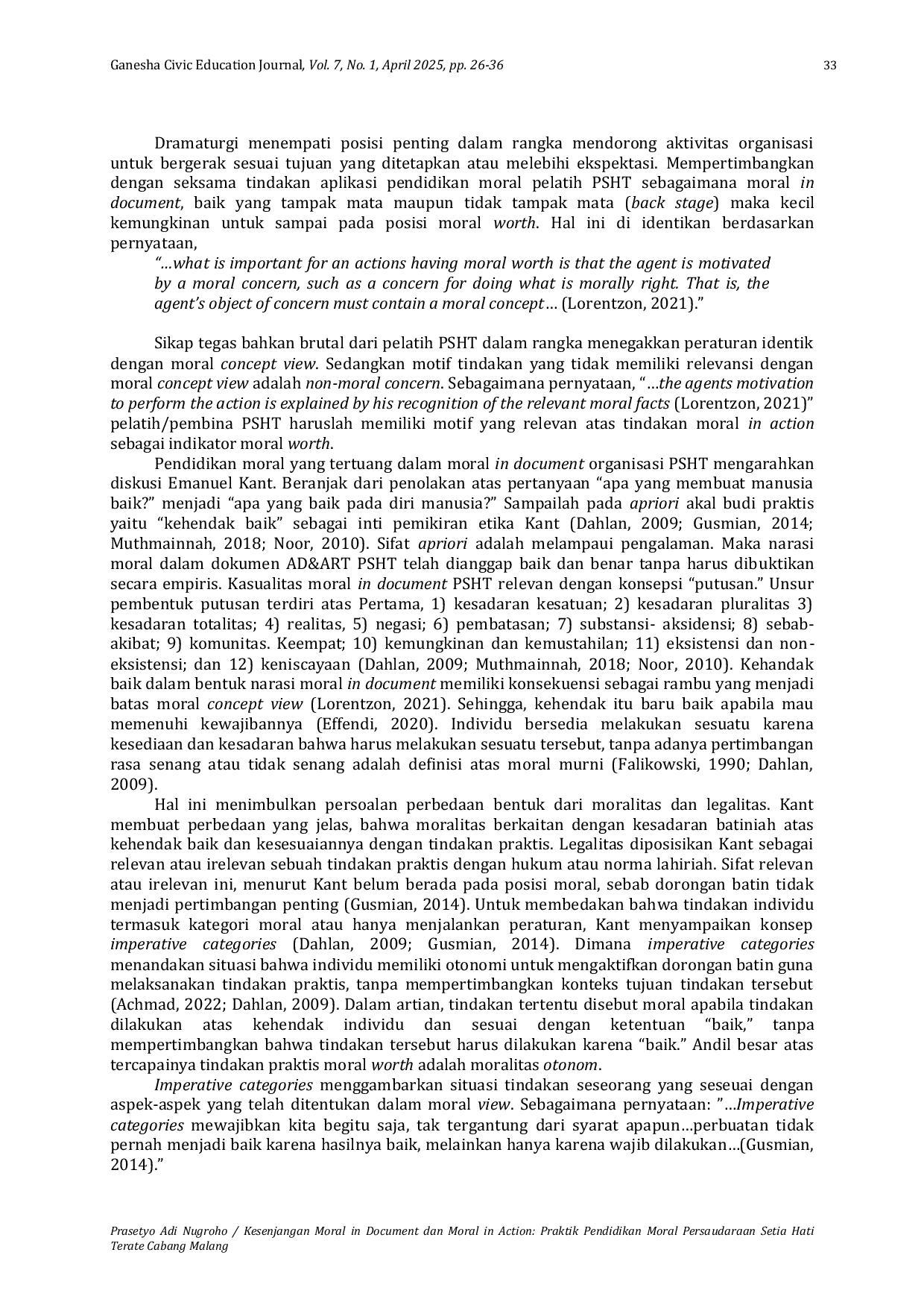 JURIS Kesenjangan Moral In Document Dan Moral In Action Praktik Pendidikan Moral Persaudaraan Setia Hati Terate Cabang Malang