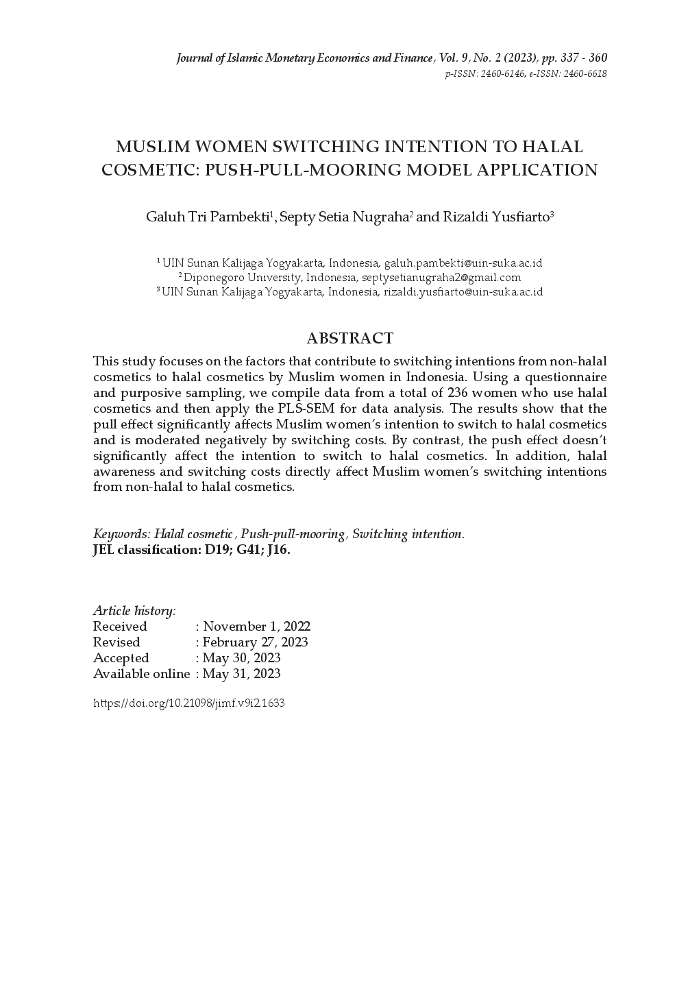 juris Muslim Women Switching Intention to Halal Cosmetic Push Pull Mooring Model Application