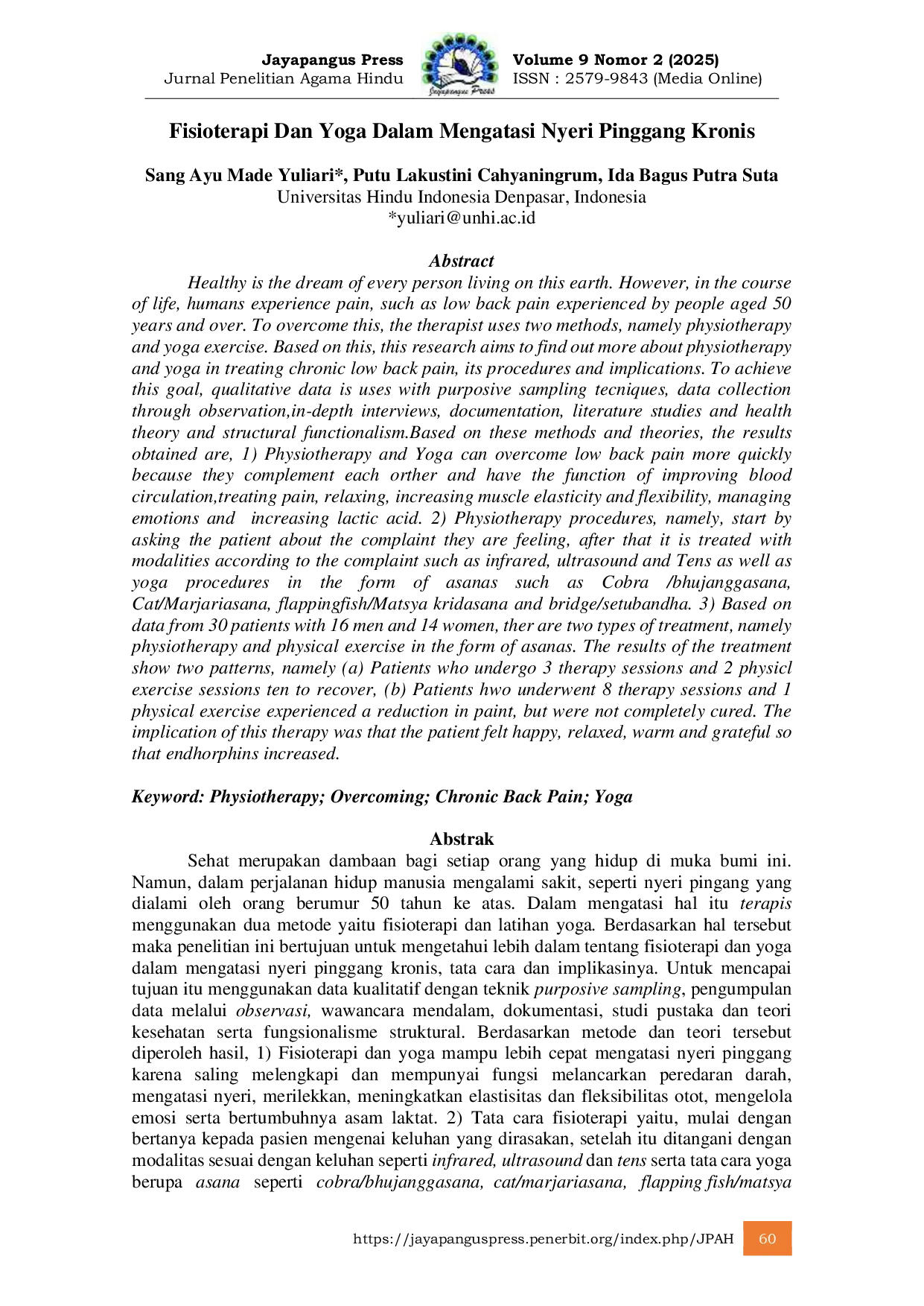 JURIS Fisioterapi Dan Yoga Dalam Mengatasi Nyeri Pinggang Kronis