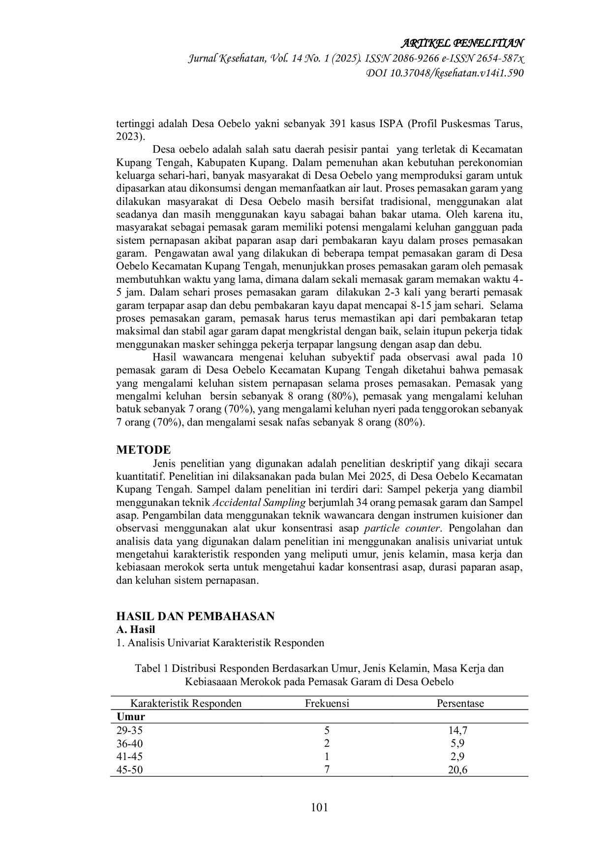 JURIS Studi Paparan Asap Dan Keluhan Sistem Pernapasan Pada Pemasak Garam Yang Menggunakan Bahan Bakar Kayu Di Desa Oebelo