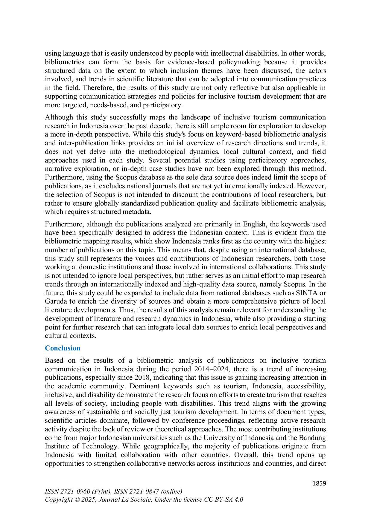 JURIS Bibliometric Analysis of Inclusive Tourism Communication Research in Indonesia 2014 2024 in an Effort to Explore Opportunities and Determine Development Directions