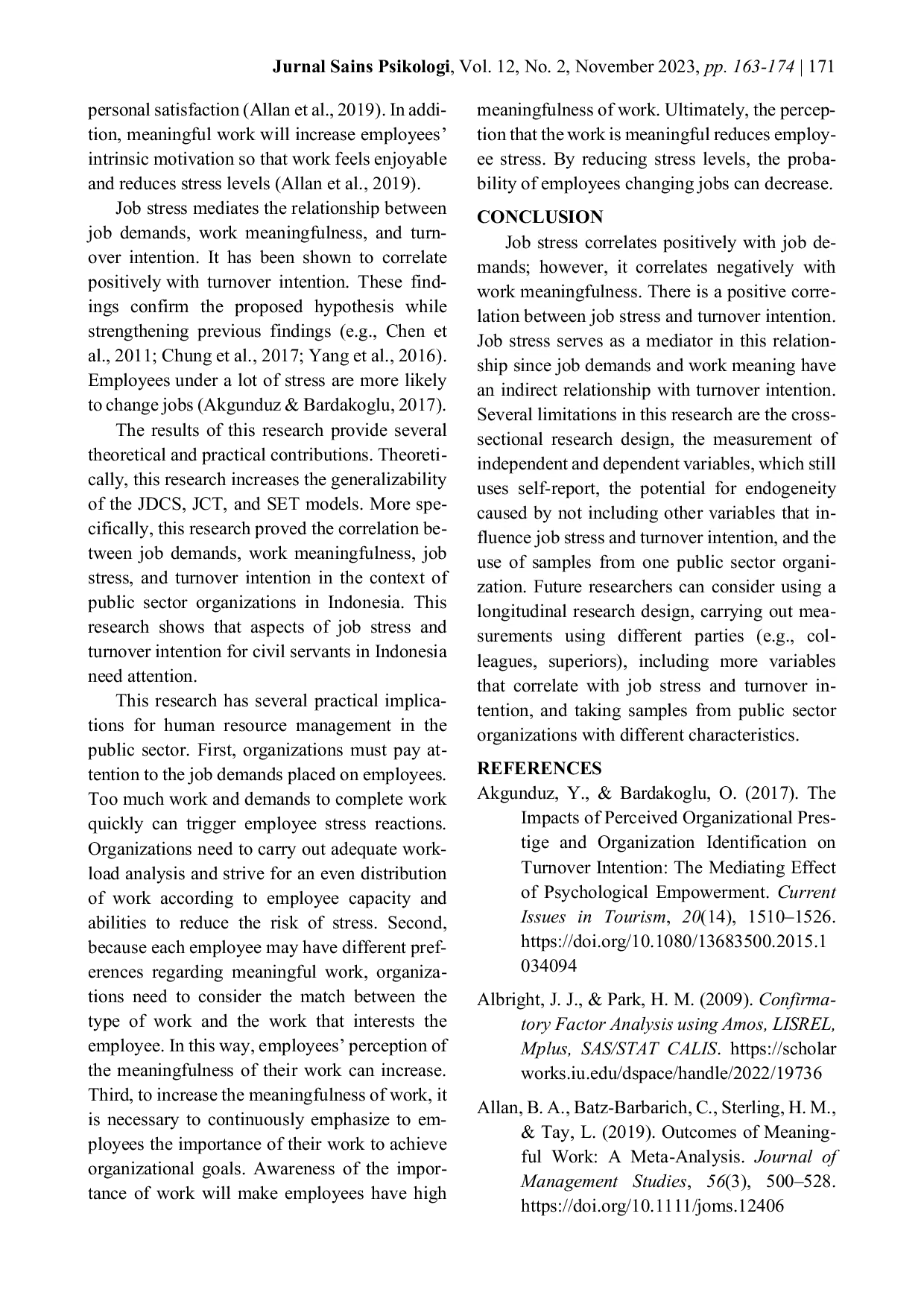 JURIS Correlation between Job Demands Work Meaningfulness Job Stress and Turnover Intention Empirical Study in Public Sector Organizations