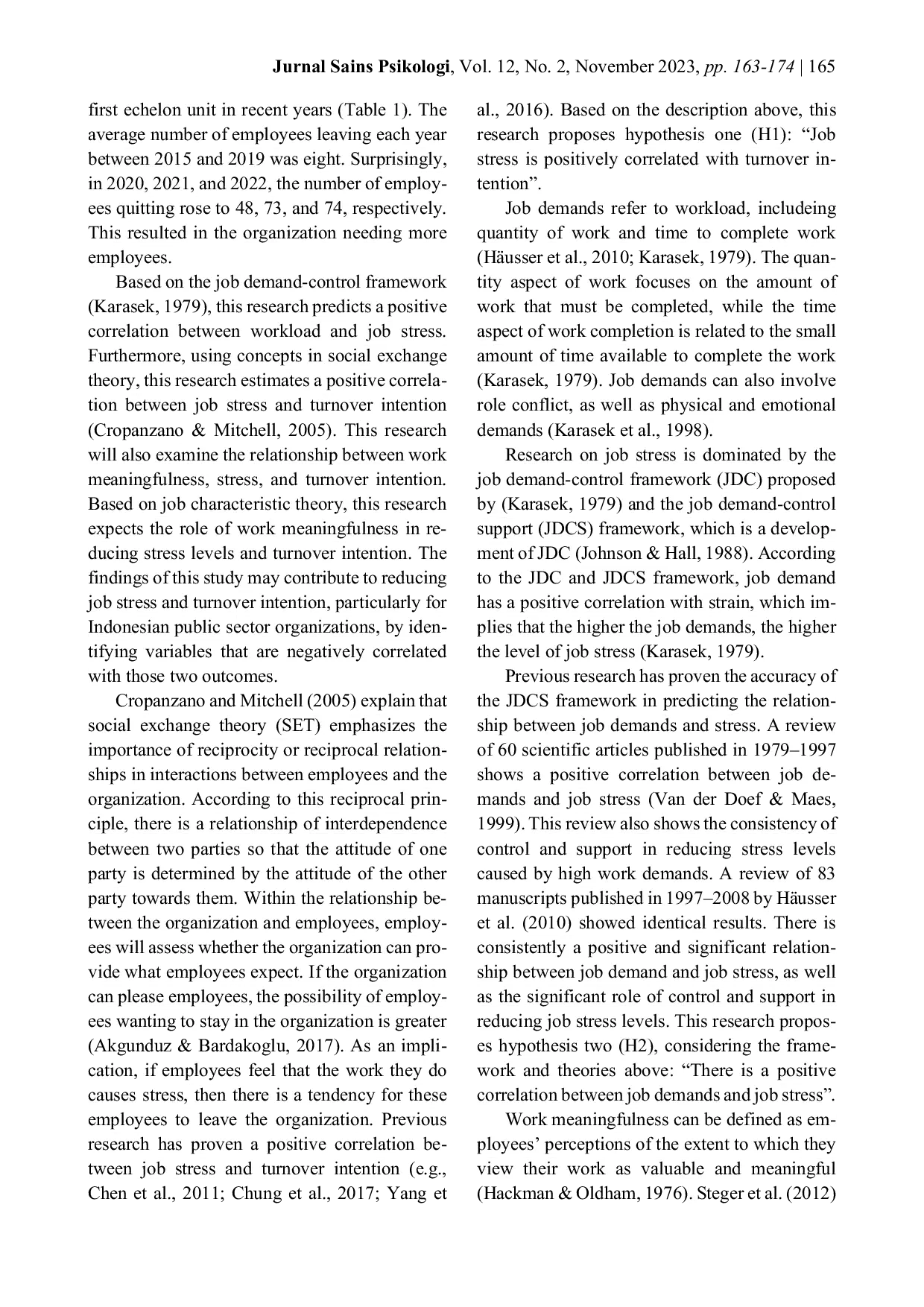 JURIS Correlation between Job Demands Work Meaningfulness Job Stress and Turnover Intention Empirical Study in Public Sector Organizations