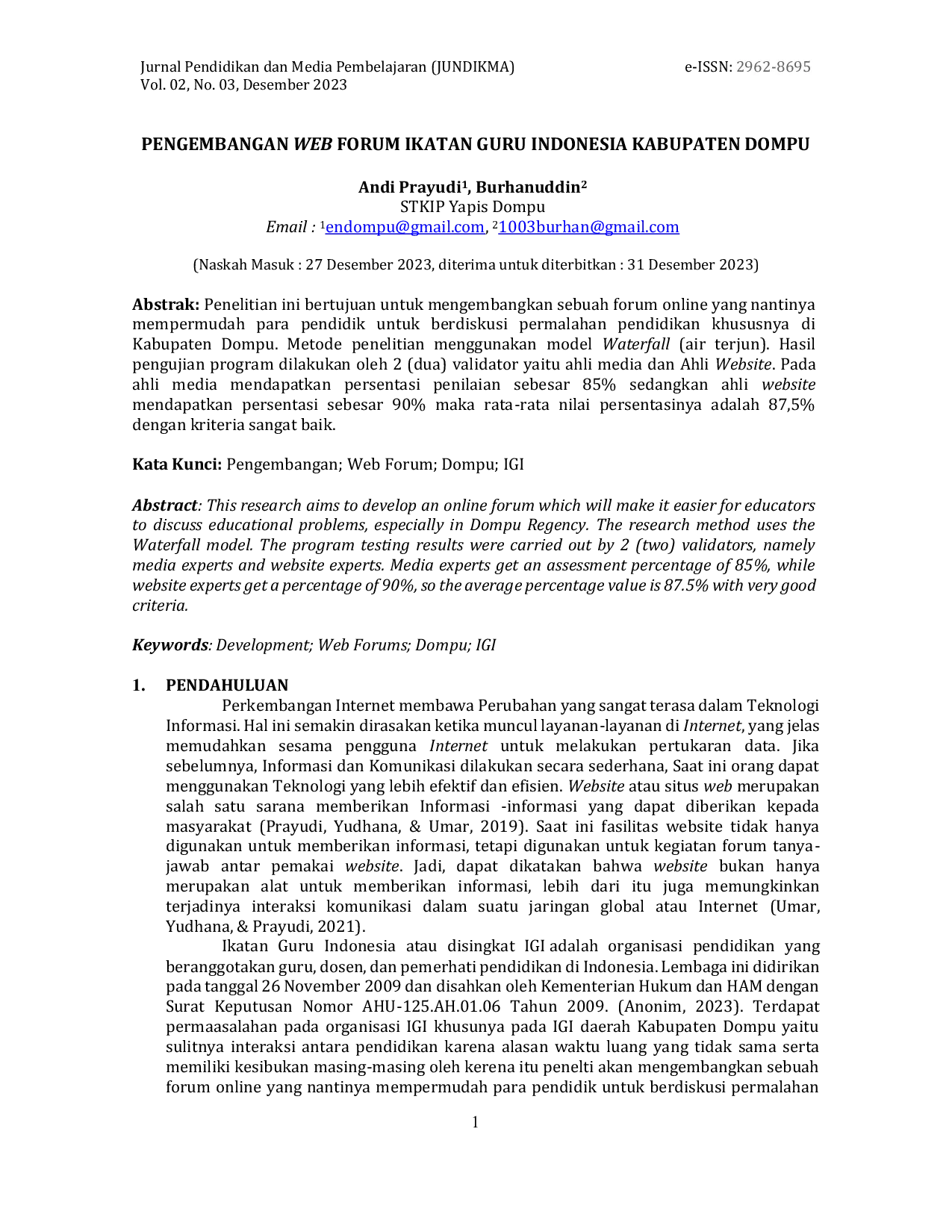 JURIS Pengembangan Web Forum Ikatan Guru Indonesia Kabupaten Dompu