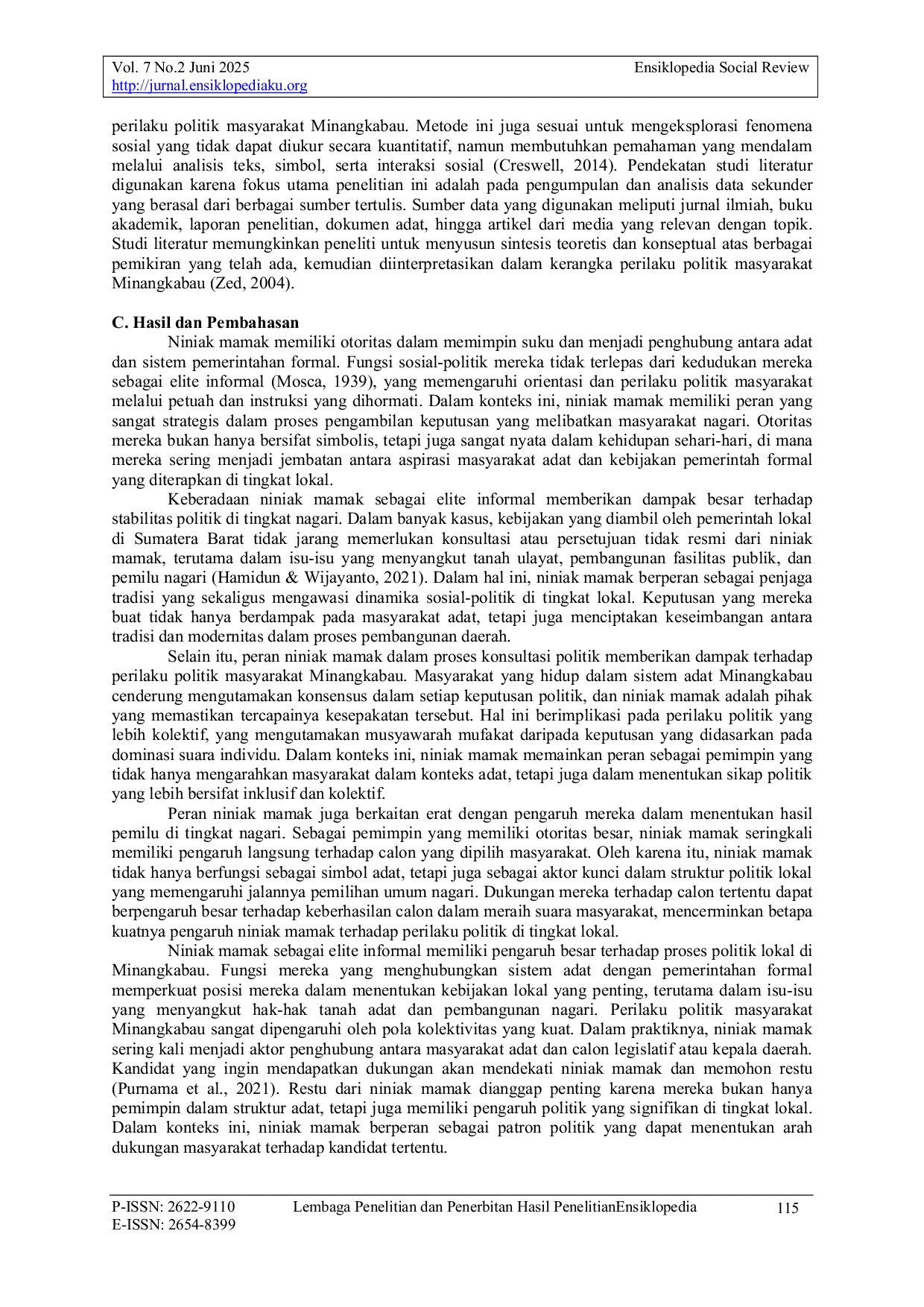 JURIS Peran Kepemimpinan Adat Niniak Mamak Pada Perilaku Politik Masyarakat Di Minangkabau