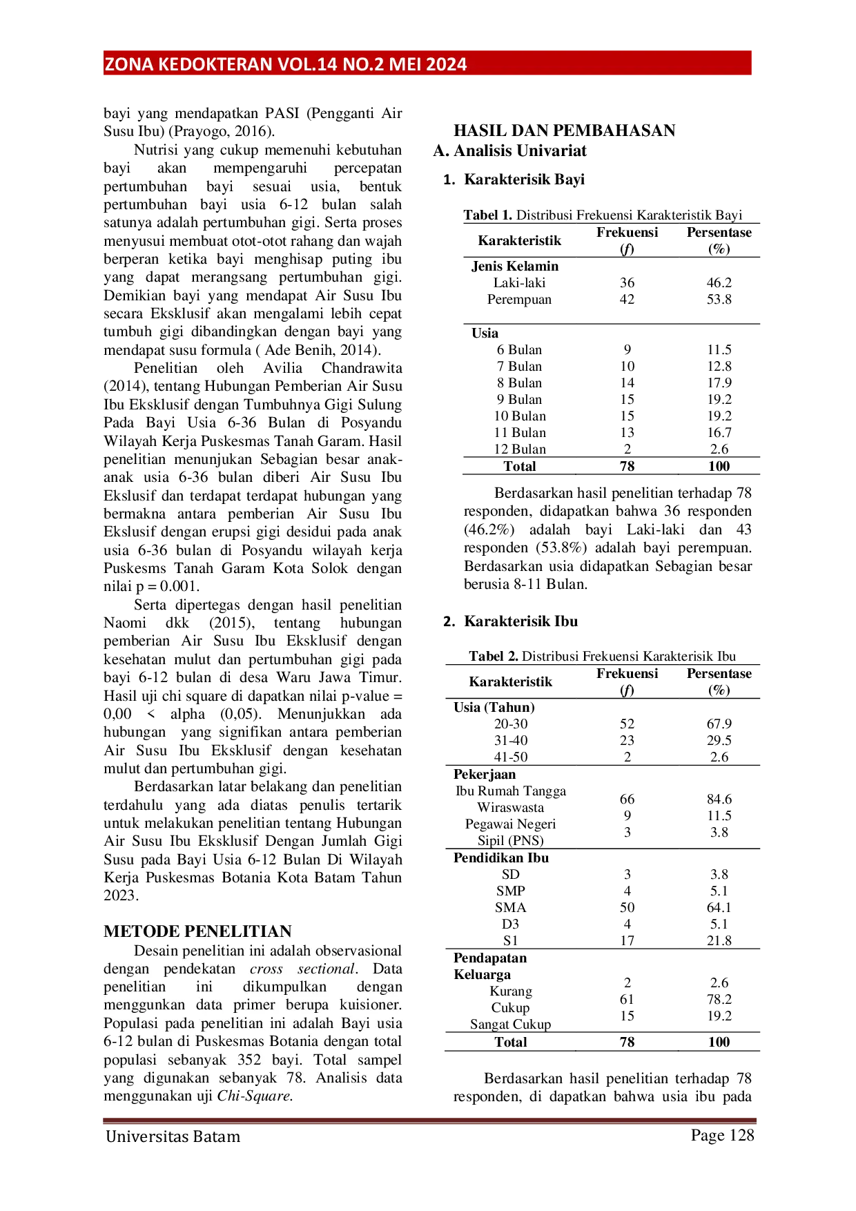 JURIS Hubungan Air Susu Ibu Eksklusif Dengan Jumlah Gigi Susu Bayi Usia 6 12 Bulan Di Wilayah Kerja Puskesmas Botania Kota Batam