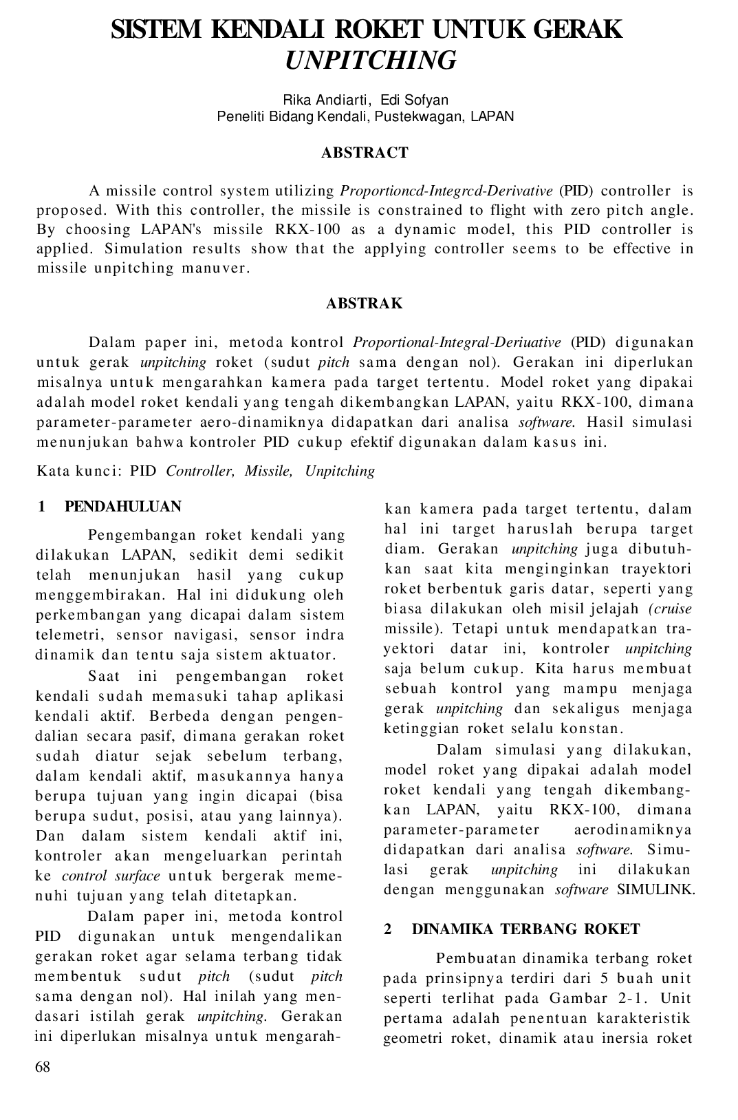 juris Sistem Kendali Roket Untuk Gerak Unpitching