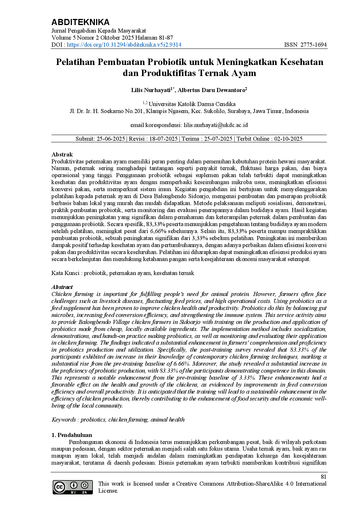 juris Pelatihan Pembuatan Probiotik untuk Meningkatkan Kesehatan dan Produktivitas Ternak Ayam